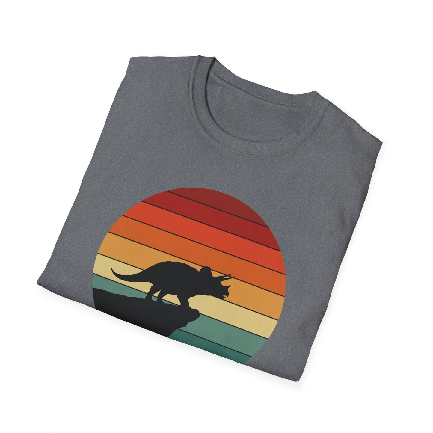 Retro Triceratops Sunset T-Shirt - Vintage Dino Graphic Tee - Unisex Softstyle Dinosaur Shirt - Nature and Prehistoric Lover Gift