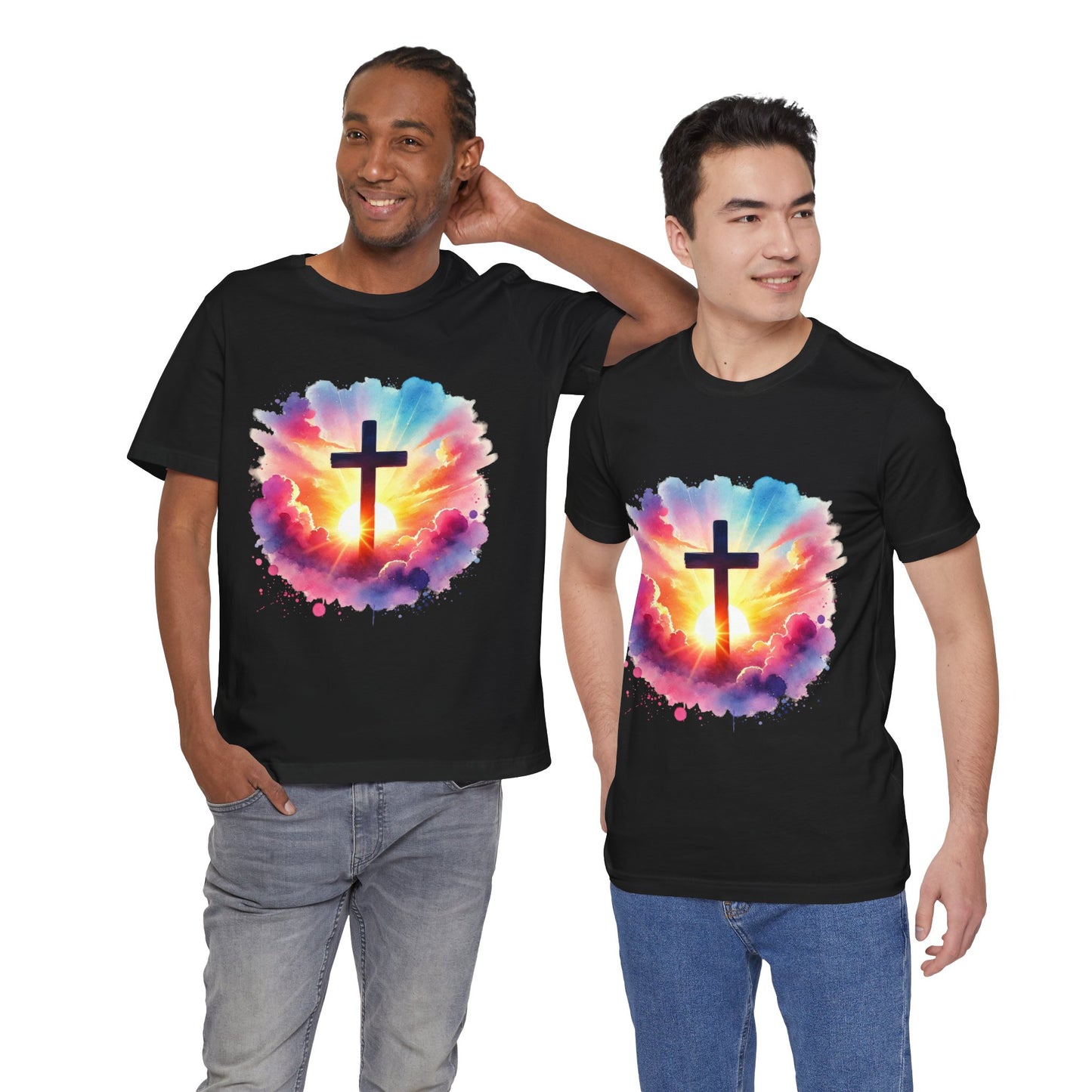 Faith Cross Sunburst Christian Tee | Inspirational Christian T-Shirt | Colorful Sunrise Cross Shirt | Faith Gifts for Women Men
