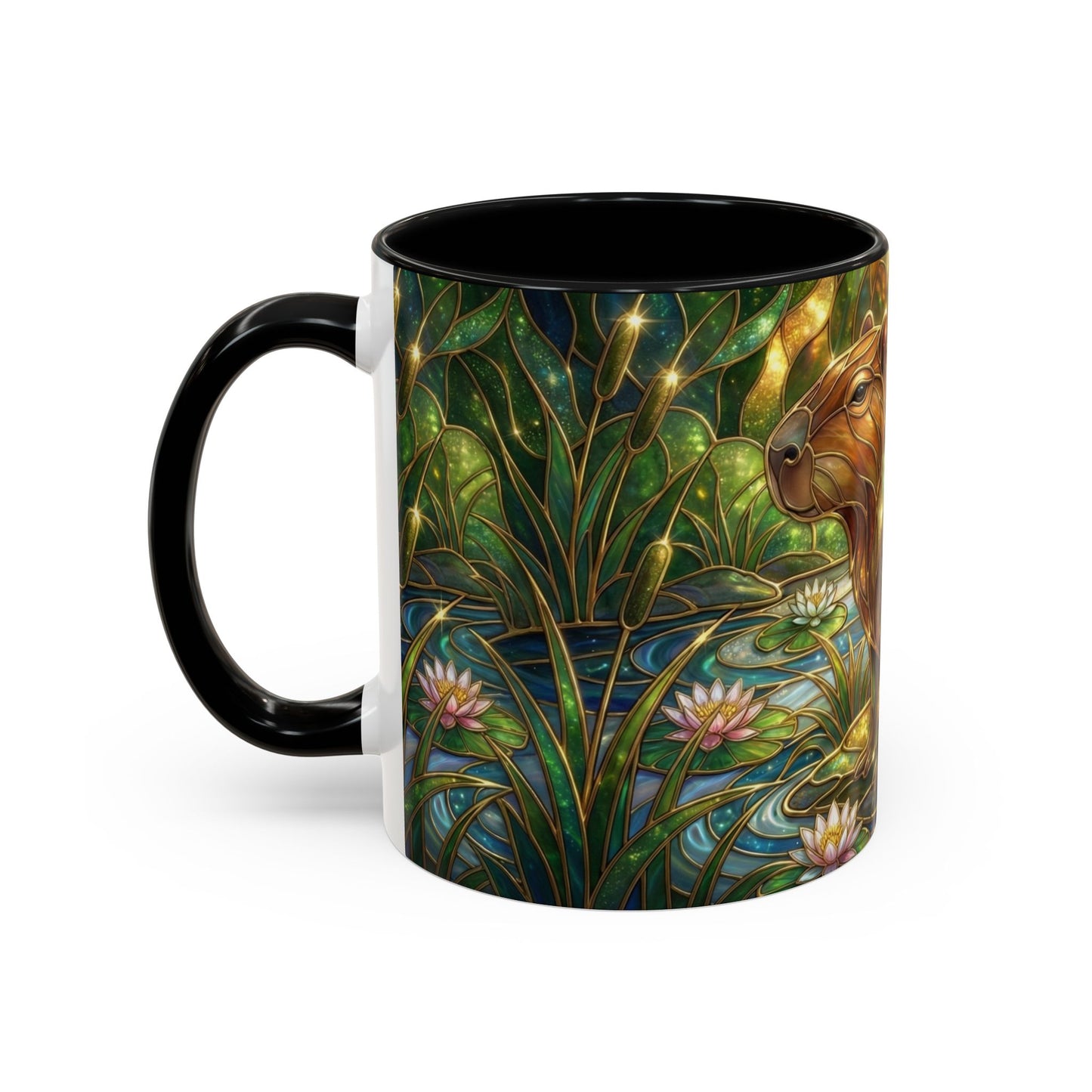 Capybara Coffee Mug, Stained Glass Capybara Art Mug, Cute Animal Lover Gift, Nature Inspired Ceramic Coffee Cup, Unique Wildlife Mug, 11oz 15oz
