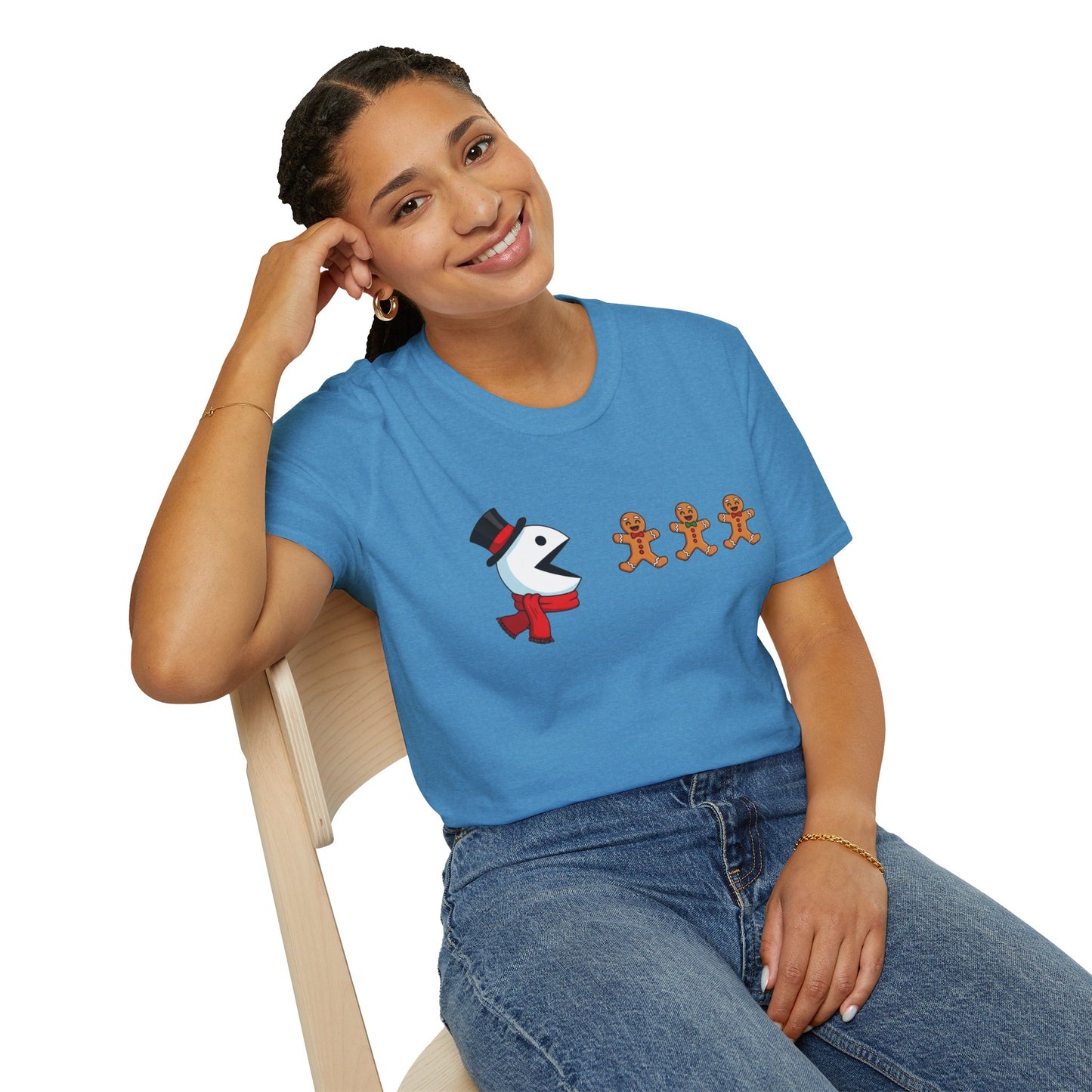 Snowman Pacman Christmas Shirt, Funny Gingerbread Men Tee, Cute Holiday Snowman T-Shirt, Christmas Humor Graphic Tee, Winter Holiday Shirt