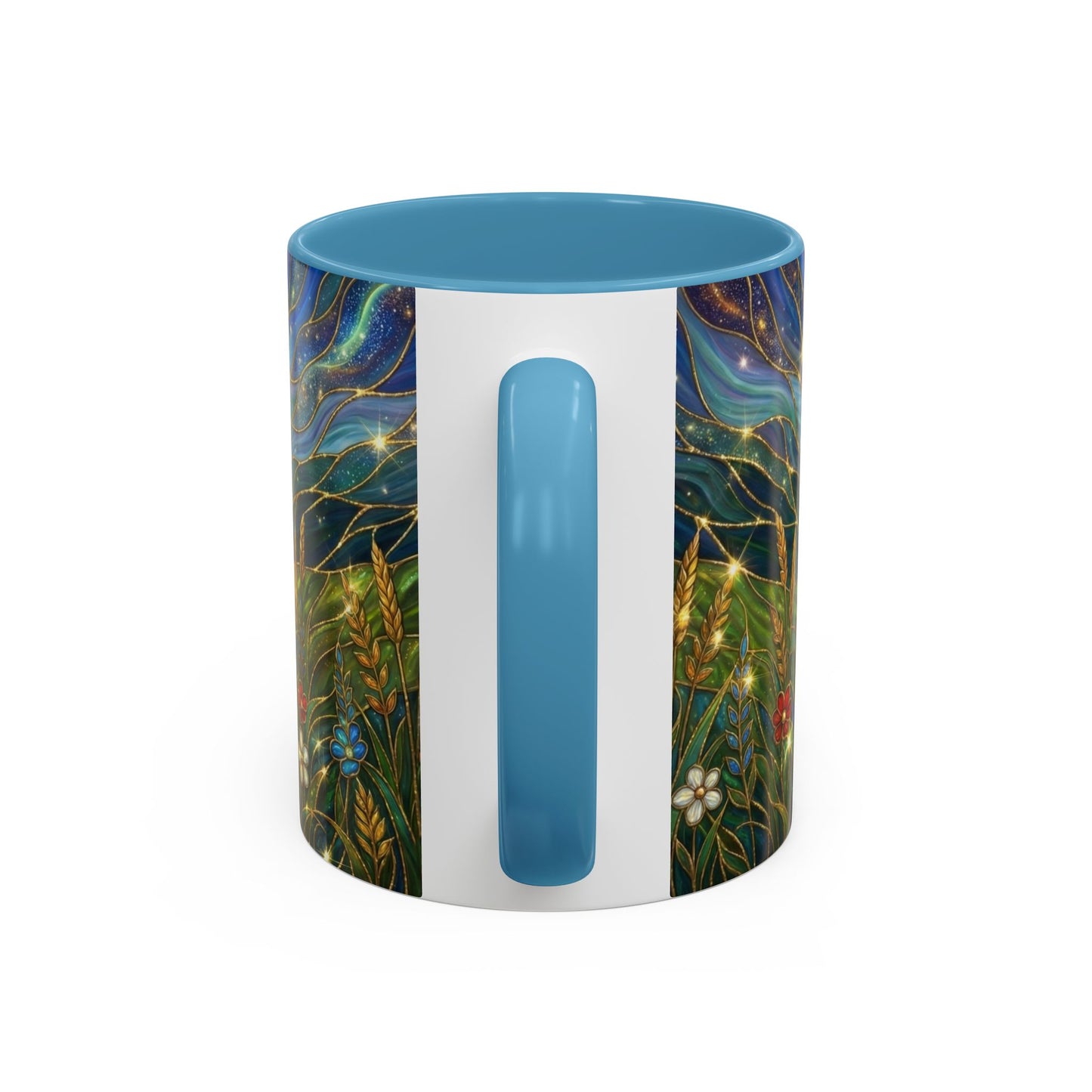 Stained Glass Deer Mug, Woodland Art Coffee Cup, Nature Forest Mug, Blue Green Gold Glass Style Mug, Gift For Nature Lovers Decor