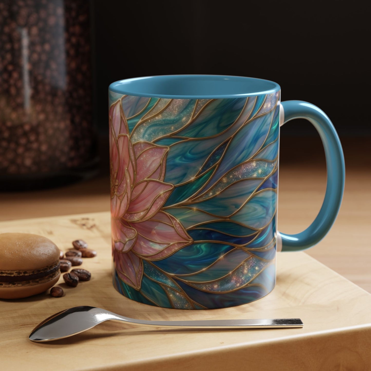 Pink Lotus Flower Mug, Stained Glass Style Coffee Cup, Spiritual Zen Gift For Women, Yoga Lover Tea Mug, Meditation Boho Floral Drinkware