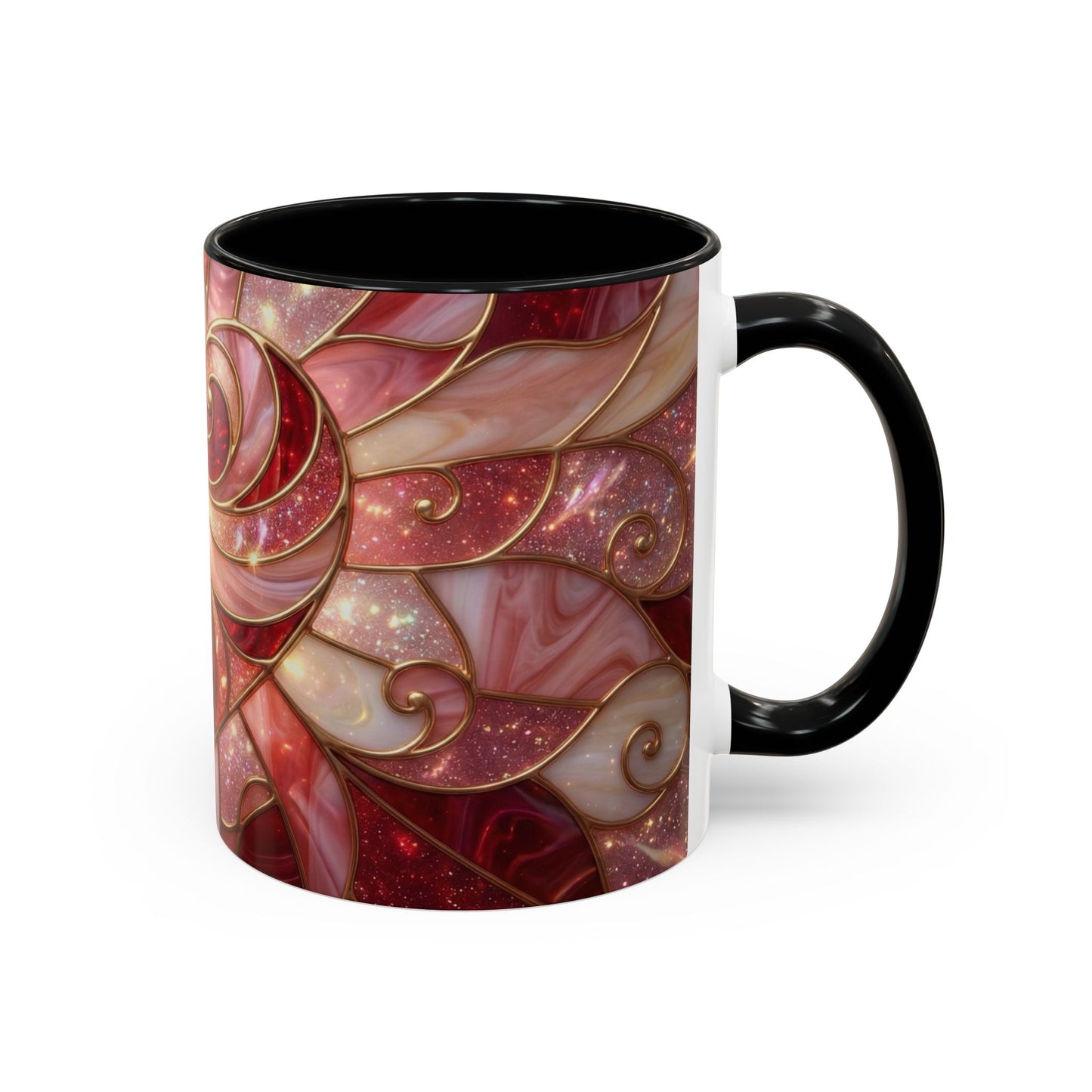 Stained Glass Heart Mug, Valentine Coffee Mug, Romantic Love Cup, Pink Red Ceramic Mug, Gift For Her, Anniversary Gift