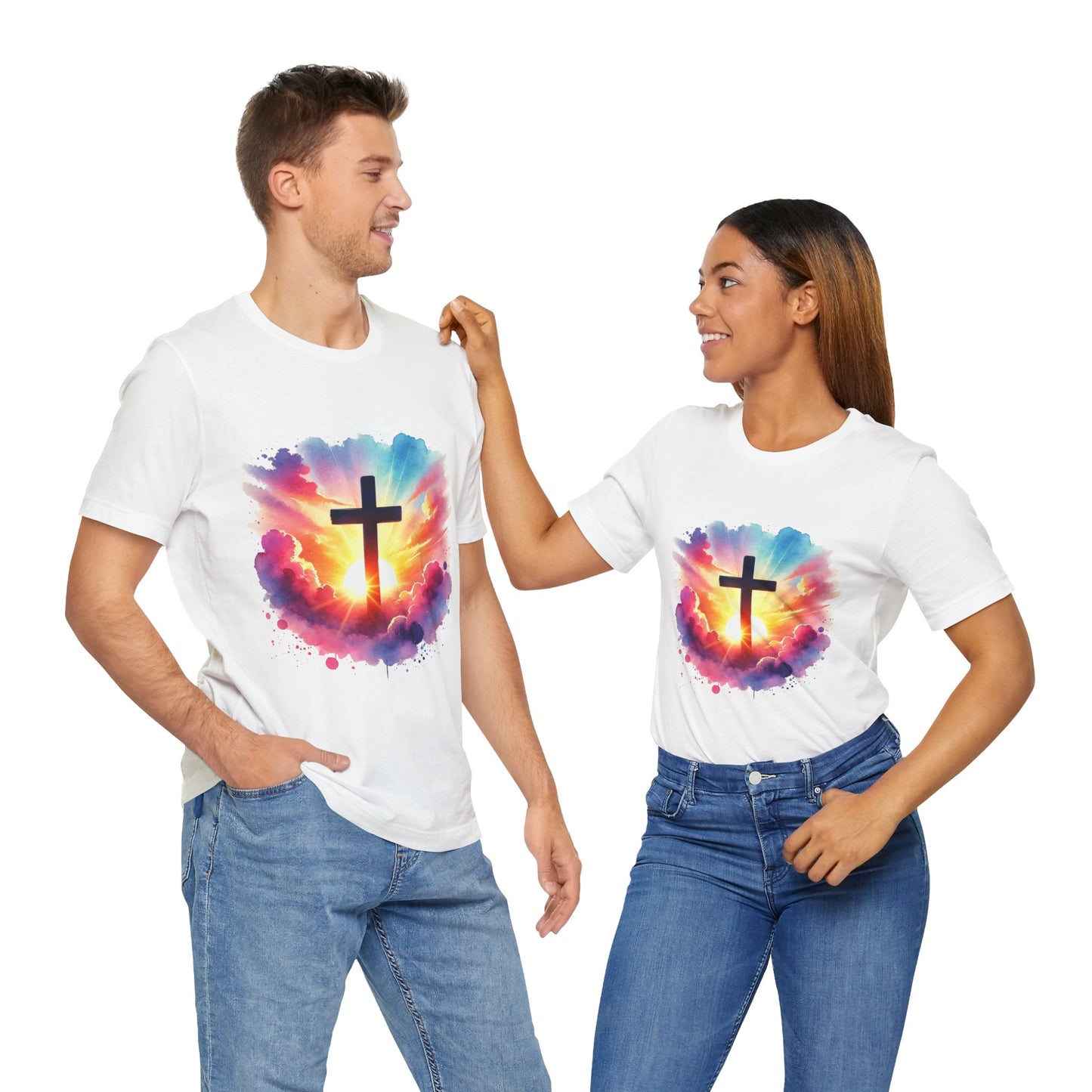 Faith Cross Sunburst Christian Tee | Inspirational Christian T-Shirt | Colorful Sunrise Cross Shirt | Faith Gifts for Women Men