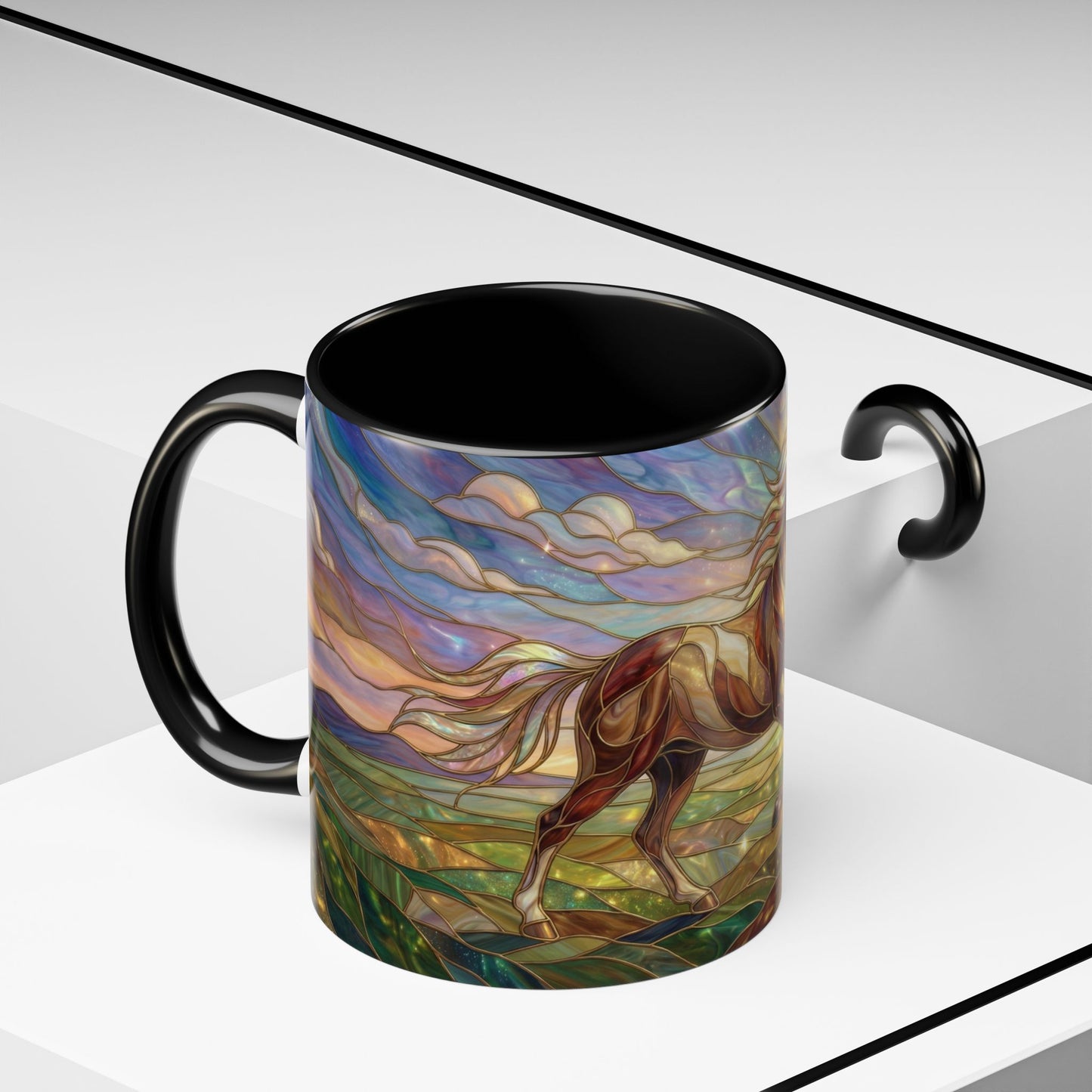 Stained Glass Horse Mug, Horse Coffee Mug, Running Horse Art Cup, Equestrian Gift Mug, Nature Art Mug, Horse Lover Gift