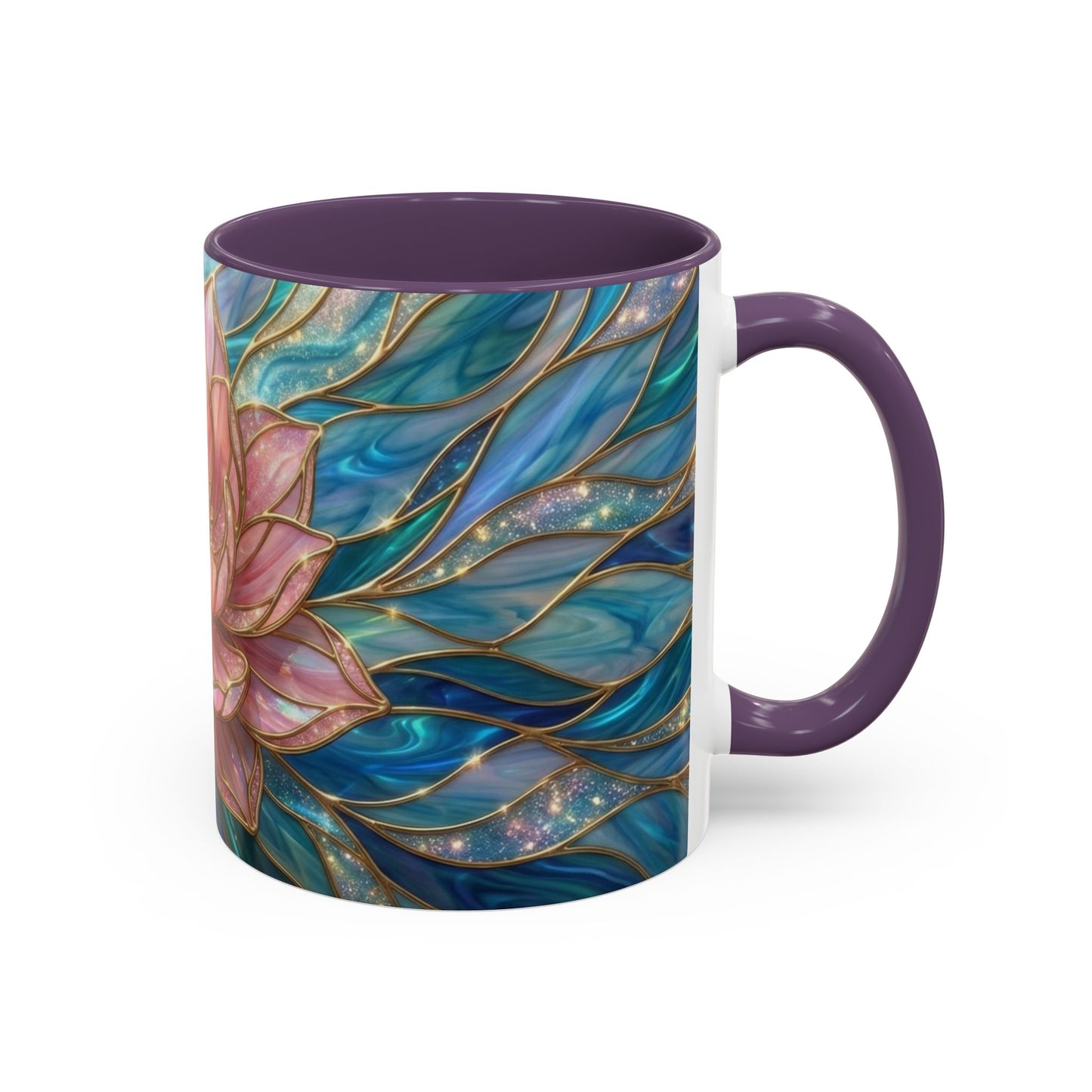 Pink Lotus Flower Mug, Stained Glass Style Coffee Cup, Spiritual Zen Gift For Women, Yoga Lover Tea Mug, Meditation Boho Floral Drinkware