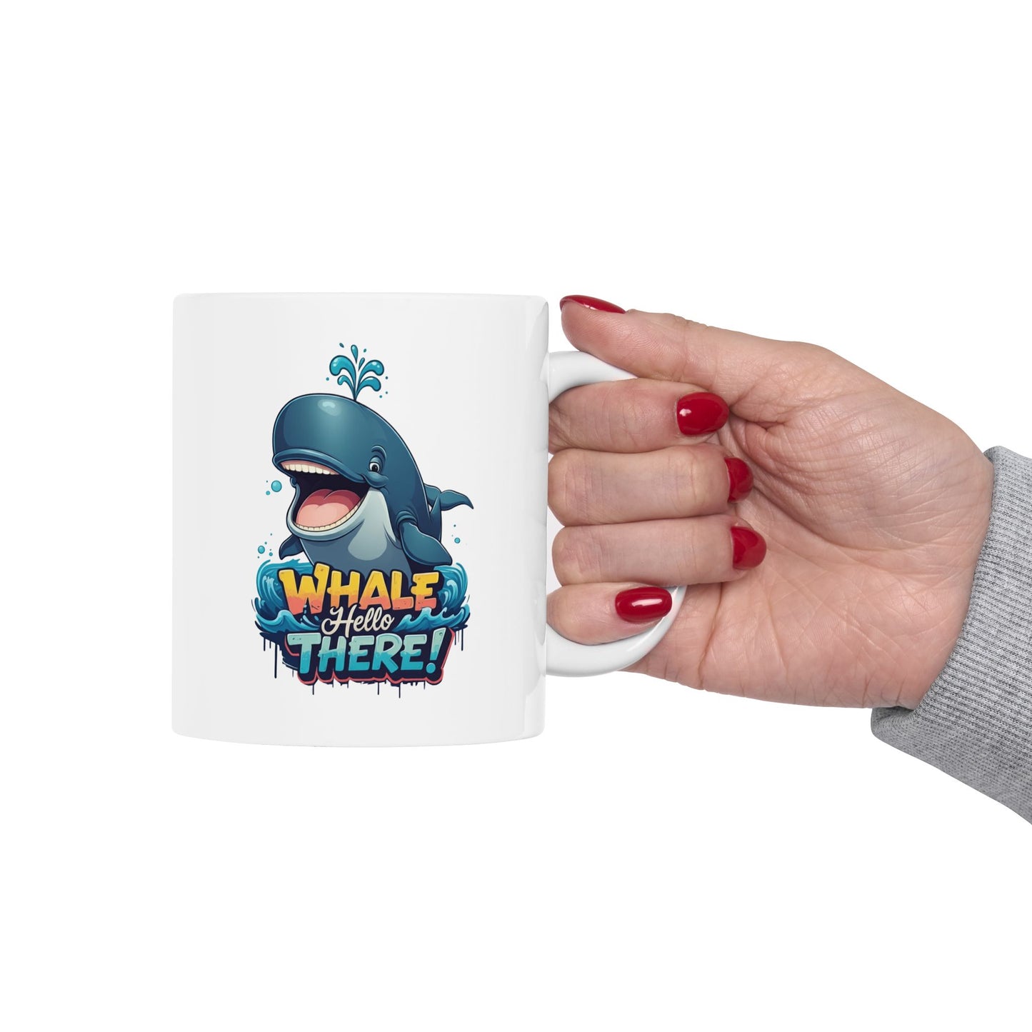 Whale Hello There Mug – Cute Ocean Whale Cartoon Coffee Tea Cup – Funny Pun Design – Nature Animal Lover Gift – Cottagecore Aesthetic Mug