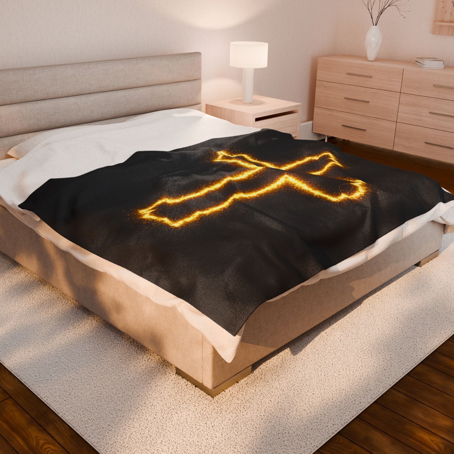 Inspirational Cross Velveteen Plush Blanket - Cozy Religious Throw for Faith and Comfort