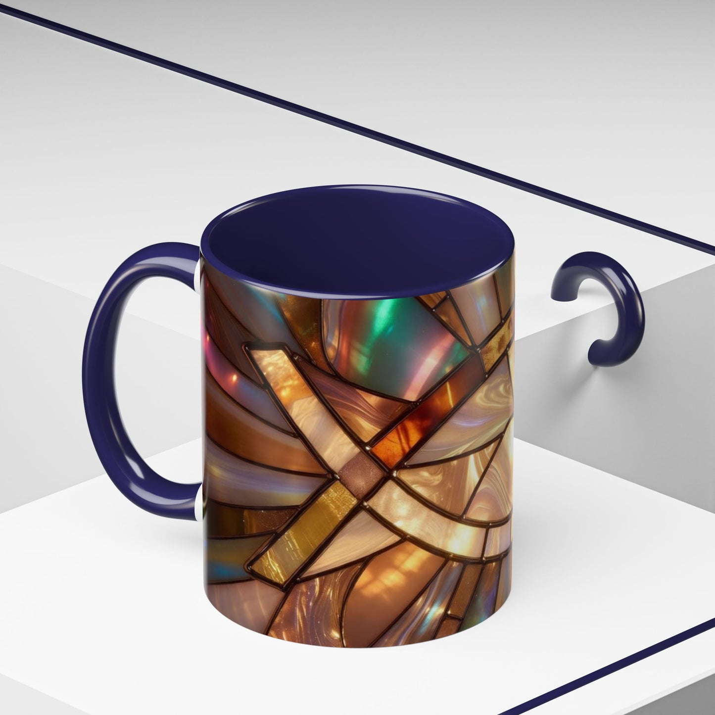 Stained Glass Ichthys Mug, Jesus Fish Christian Coffee Cup, Religious Art Mug, Faith Gift For Women, Inspirational Stained Glass Christian Symbol Design