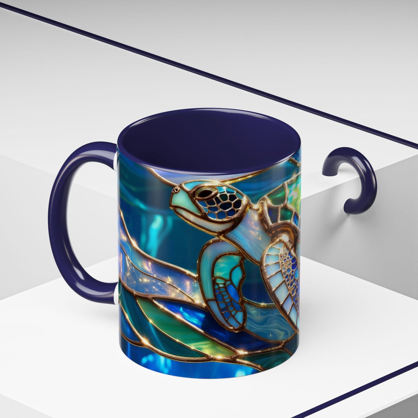 Stained Glass Sea Turtle Mug, Ocean Turtle Coffee Cup, Coastal Beach Mug Gift, Marine Life Art Cup, Sea Lover Gift, Ocean Wildlife Mug
