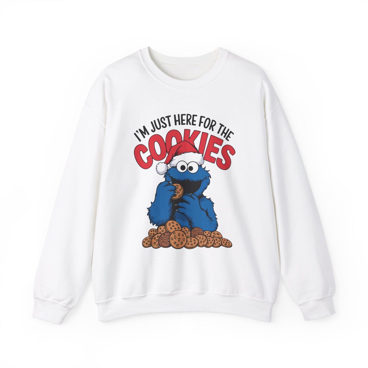 I’m Just Here for the Cookies Christmas Sweatshirt, Funny Holiday Sweater, Santa Cookie Lover Crewneck, Cozy Unisex Christmas Gift