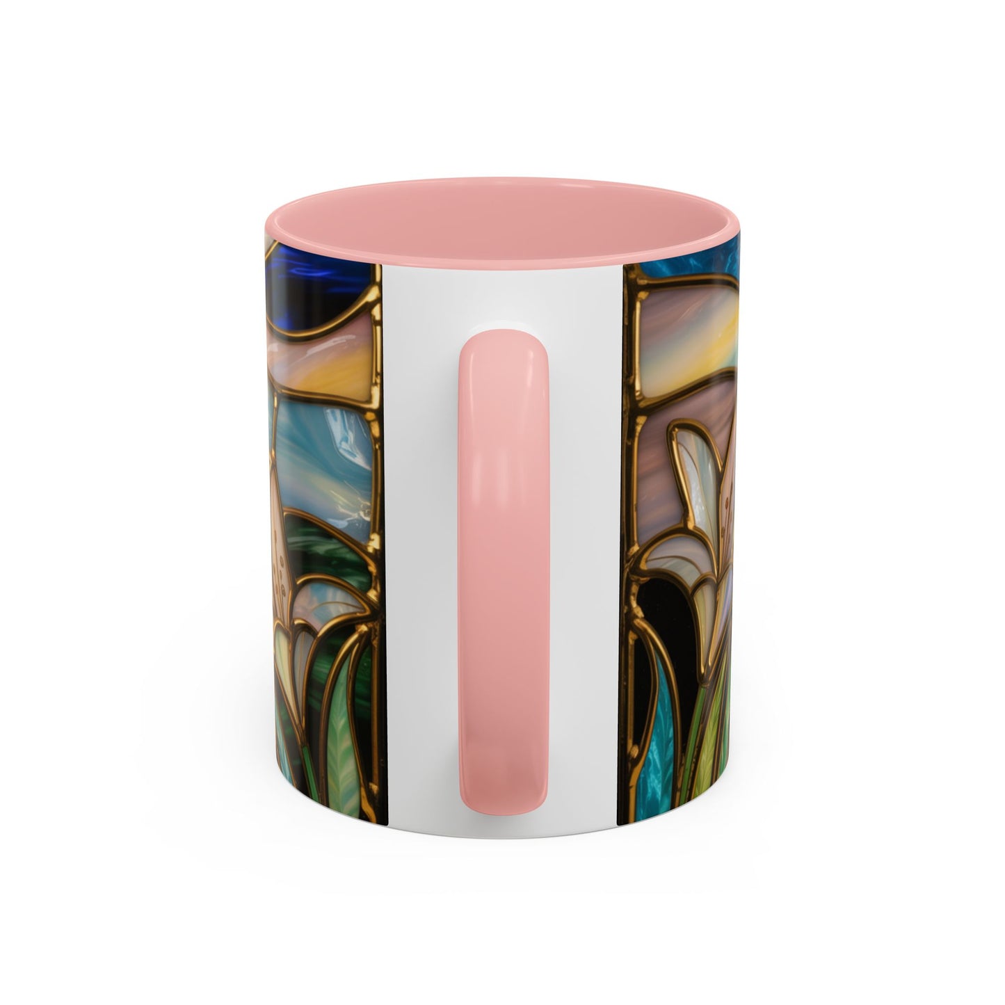 Stained Glass Cross Mug, Christian Sunrise Coffee Cup, Religious Floral Art Mug, Inspirational Faith Gift For Women, Colorful Stained Glass Design