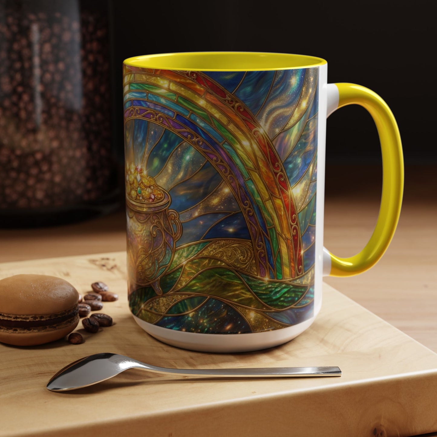 Stained Glass Pot of Gold Mug, Rainbow Coffee Cup, St Patricks Day Gift, Magical Fantasy Tea Mug, Celestial Drinkware, Lucky Irish Gift