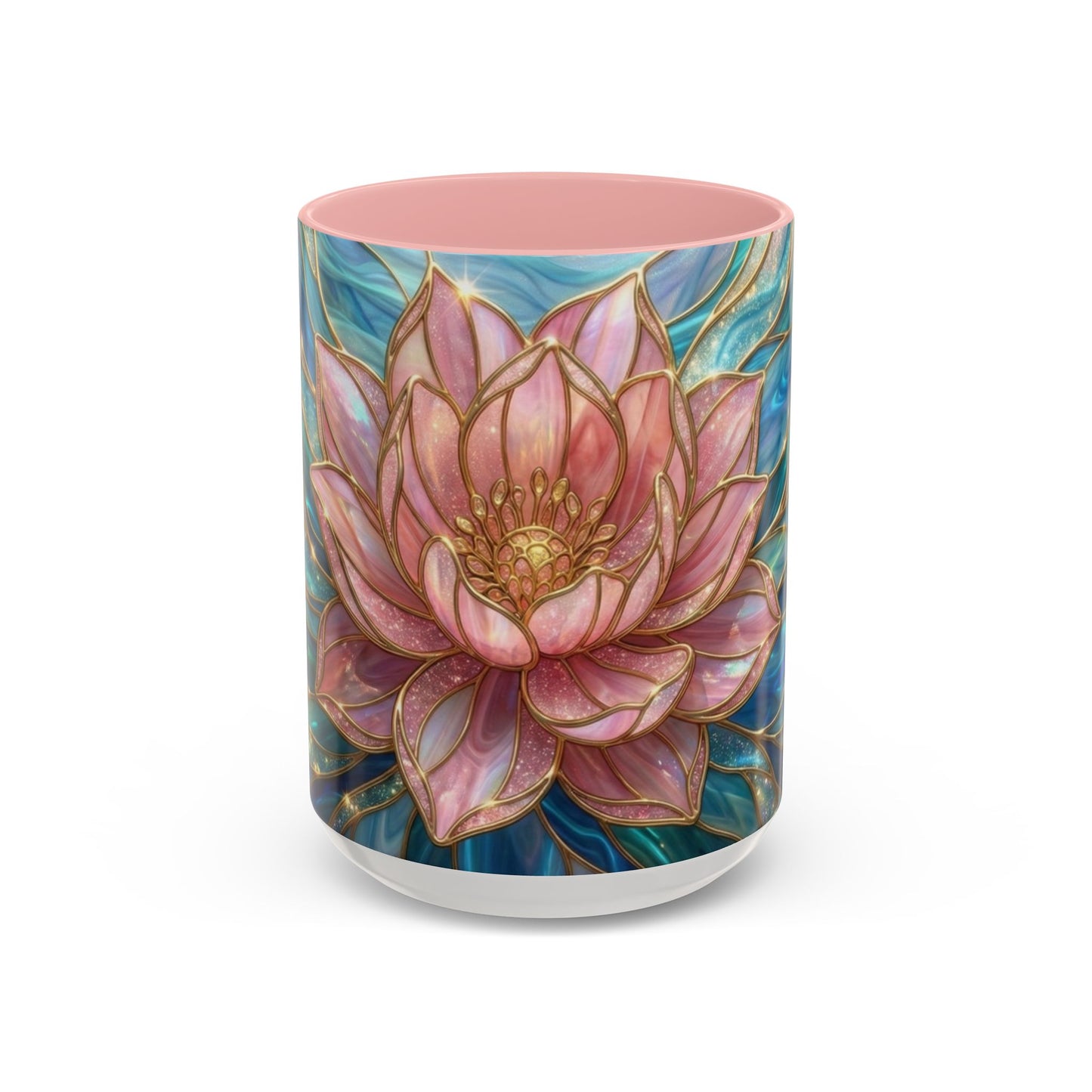 Pink Lotus Flower Mug, Stained Glass Style Coffee Cup, Spiritual Zen Gift For Women, Yoga Lover Tea Mug, Meditation Boho Floral Drinkware