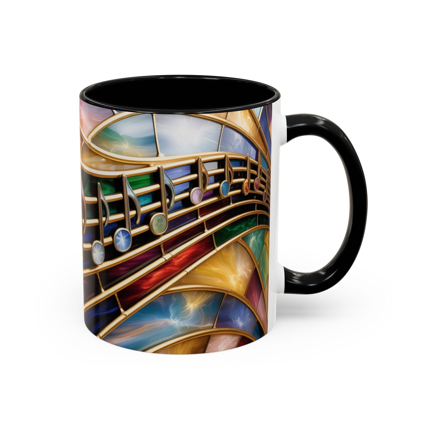 Stained Glass Music Mug, Musical Notes Coffee Cup, Colorful Treble Clef Mug, Musician Gift Idea, Music Lover Cup, Art Mug for Singers
