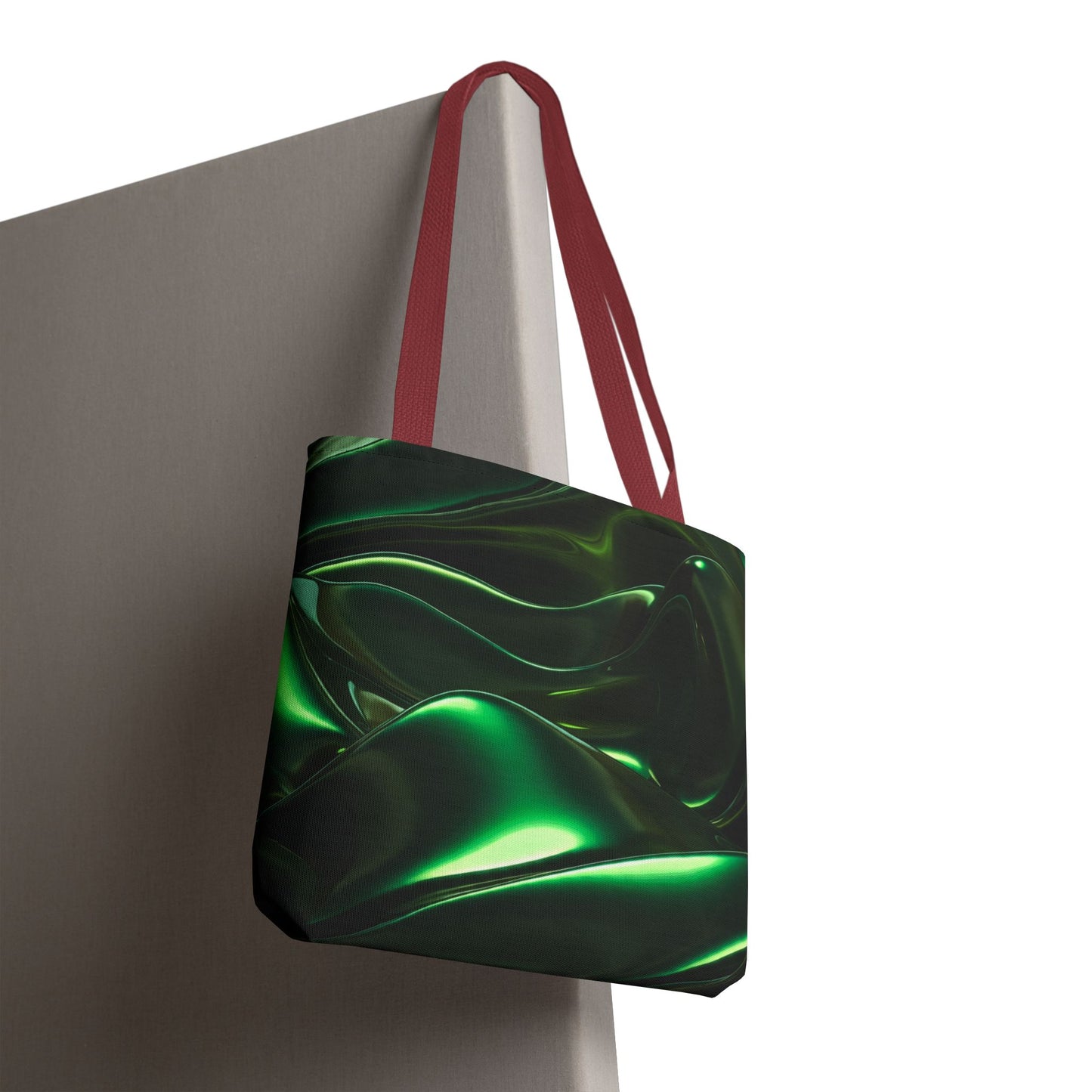 Futuristic Green Tote Bag - Abstract Metallic Wave Art Tote - Glossy Cyber Aesthetic Bag, Techwear Vibes, Edgy Gamer Gift, Trendy Street Style