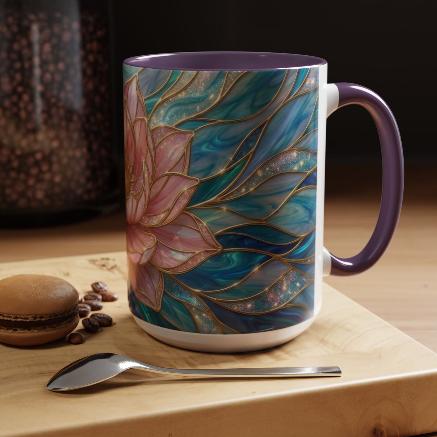 Pink Lotus Flower Mug, Stained Glass Style Coffee Cup, Spiritual Zen Gift For Women, Yoga Lover Tea Mug, Meditation Boho Floral Drinkware