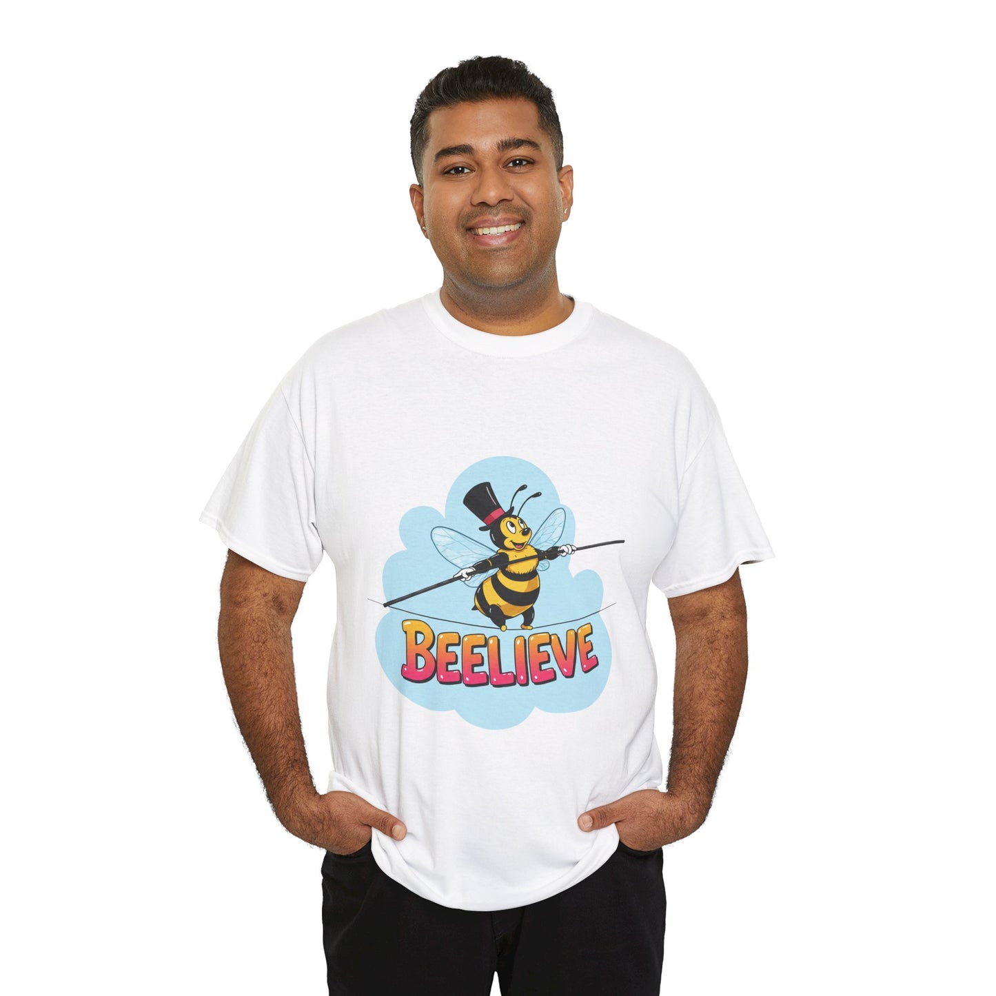 “Beelieve” Bee Pun T‑Shirt | Cute Bee Graphic Tee | Inspirational Pun Shirt | Funny Nature Lover Gift | Bee Belief Positive Vibes Tee