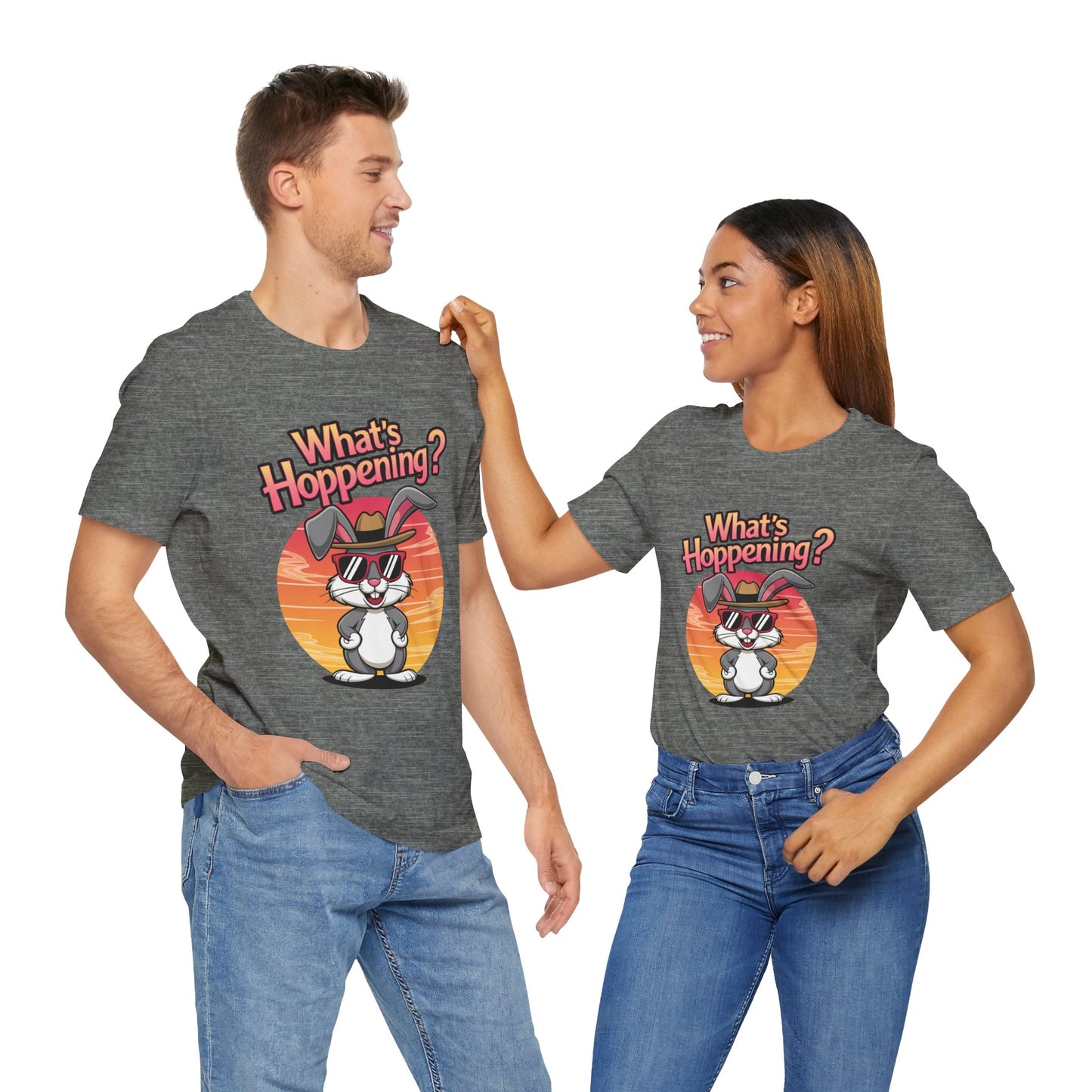 What’s Hoppening Funny Bunny Shirt – Cute Rabbit Pun T-Shirt – Sunset Graphic Tee for Animal Lovers, Easter, and Pun Enthusiasts