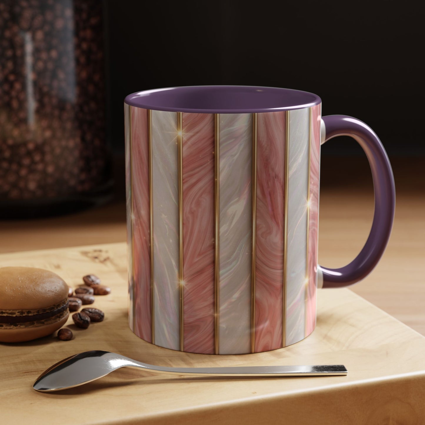 Pink Marble Coffee Mug, Gold Stripe Faux Agate Cup, Glam Desk Accessory, Elegant Tea Mug, Luxury Gift for Her, Chic Office Desk Decor