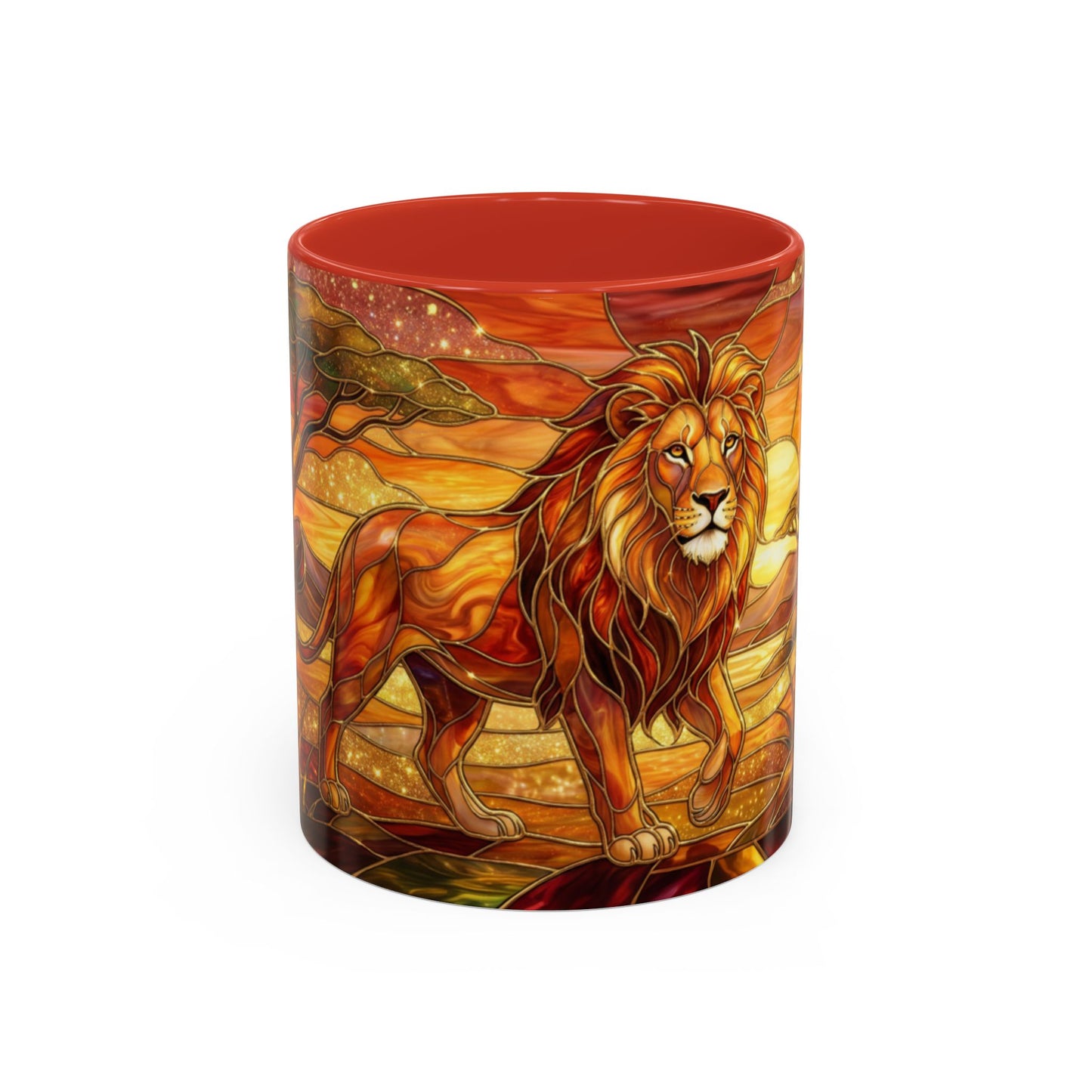 Stained Glass Lion Mug, Majestic Lion Coffee Cup, African Sunset Art Mug, Safari Wildlife Gift, Colorful Lion Lover Ceramic Mug