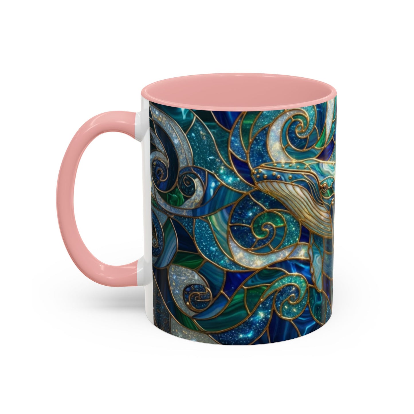 Stained Glass Whale Mug, Ocean Art Coffee Cup, Blue Sea Life Design, Nautical Gift For Ocean Lovers, Colorful Stained Glass Whale Cup