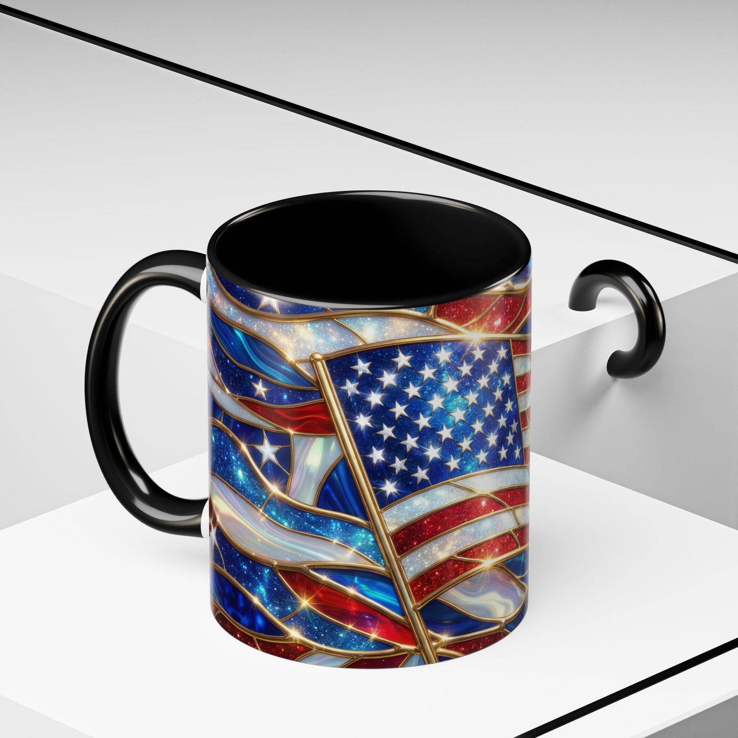 American Flag Mug, Stained Glass Flag Coffee Mug, Patriotic Mug, USA Flag Cup, Fourth Of July Gift, Veterans Gift Mug