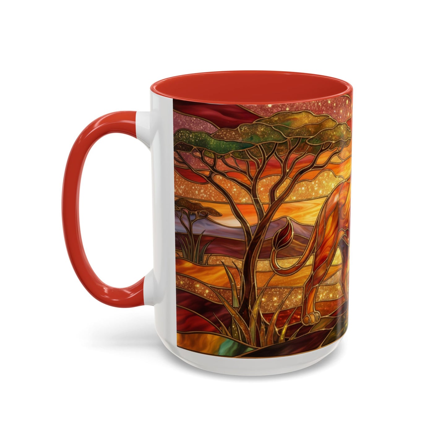 Stained Glass Lion Mug, Majestic Lion Coffee Cup, African Sunset Art Mug, Safari Wildlife Gift, Colorful Lion Lover Ceramic Mug