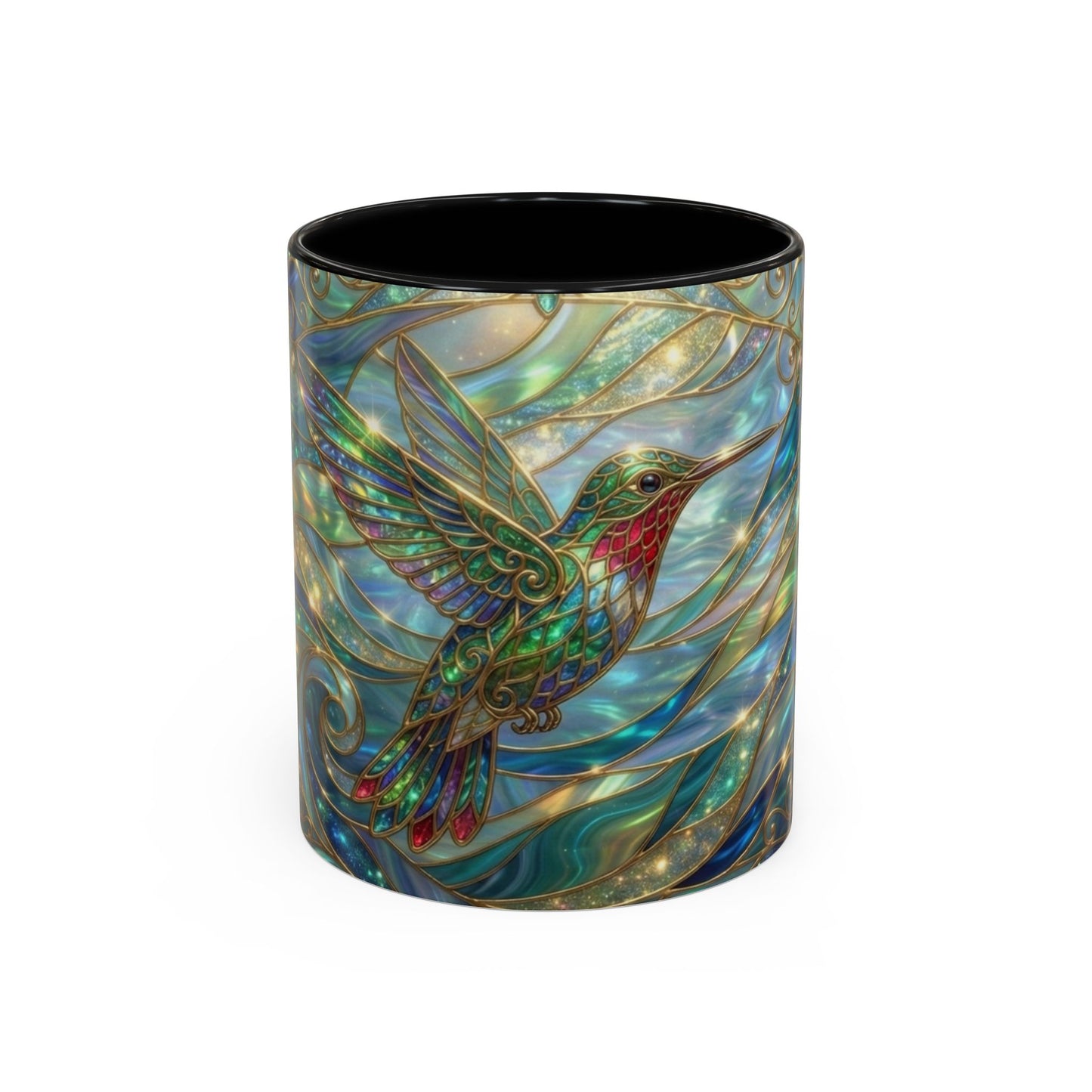 Hummingbird Stained Glass Mug, Colorful Art Coffee Mug, Bird Lover Gift, Nature Inspired Ceramic Mug, Tea Cup