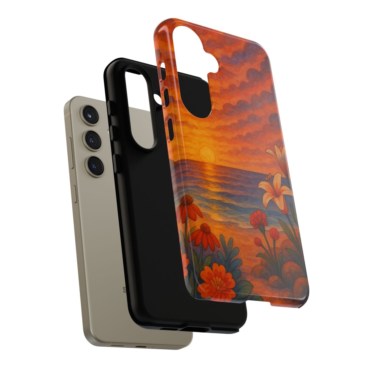 Samsung Case - Floral Ocean Sunset Watercolor Nautical Phone Case Beach Samsung Case Ocean Sunset Theme