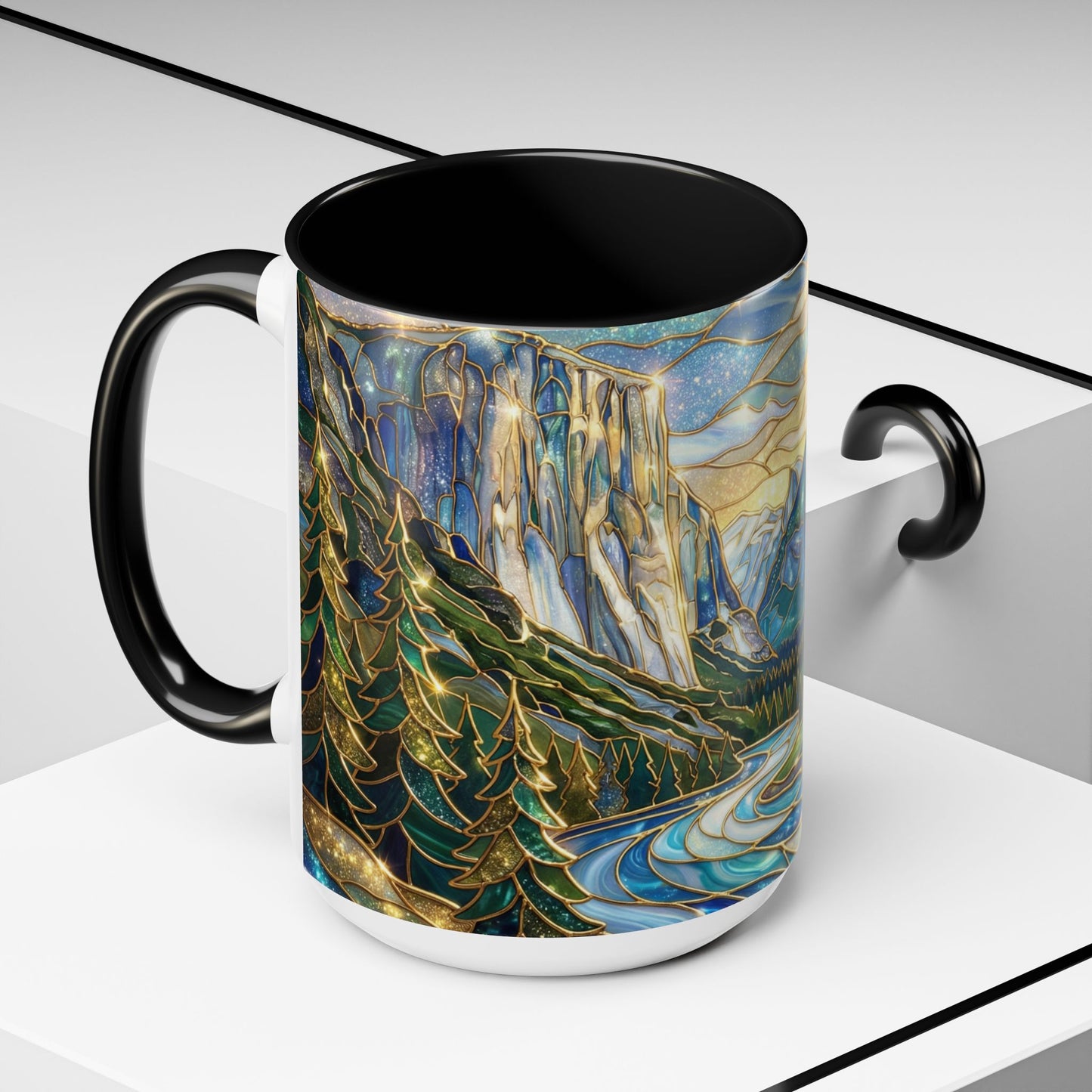 Stained Glass Yosemite Mug, Yosemite Mountain Coffee Cup, Waterfall Landscape Art Mug, Scenic Nature Mug, Yosemite Gift, Outdoor Lover Gift