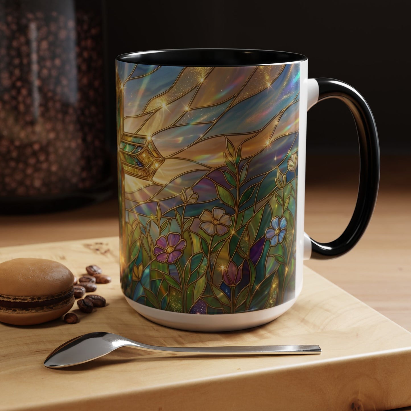 Stained Glass Cross Mug, Christian Coffee Cup With Floral Design, Faith Inspired Ceramic Mug, Religious Gift, 11oz 15oz