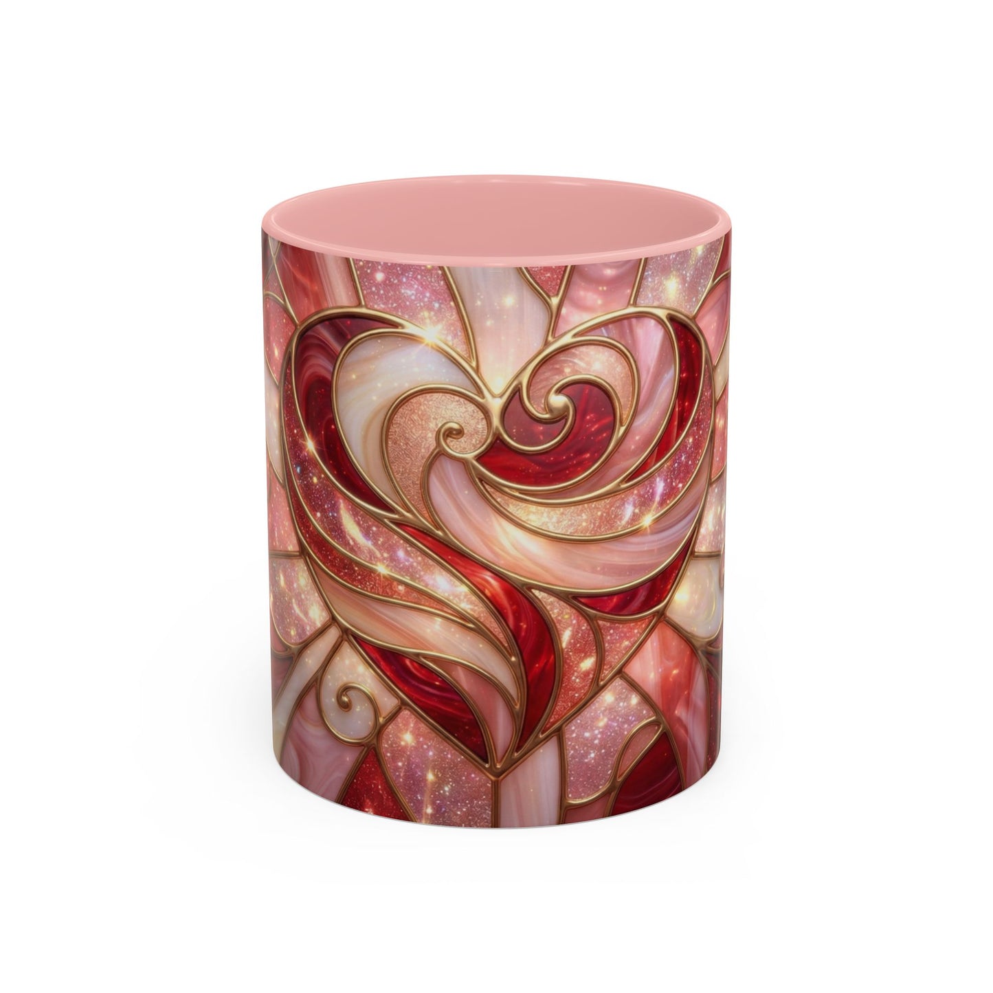 Stained Glass Heart Mug, Valentine Coffee Mug, Romantic Love Cup, Pink Red Ceramic Mug, Gift For Her, Anniversary Gift