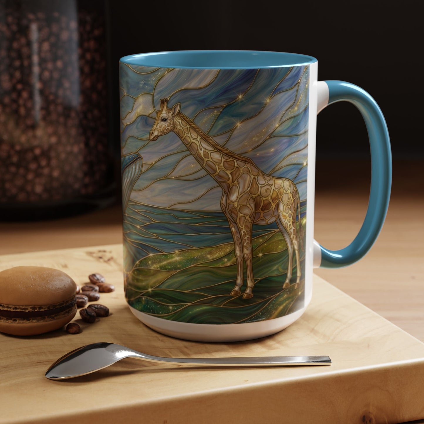 Whimsical Whale & Giraffe Accent Coffee Mug — Artistic Ocean-Sky Illustration (11/15oz)