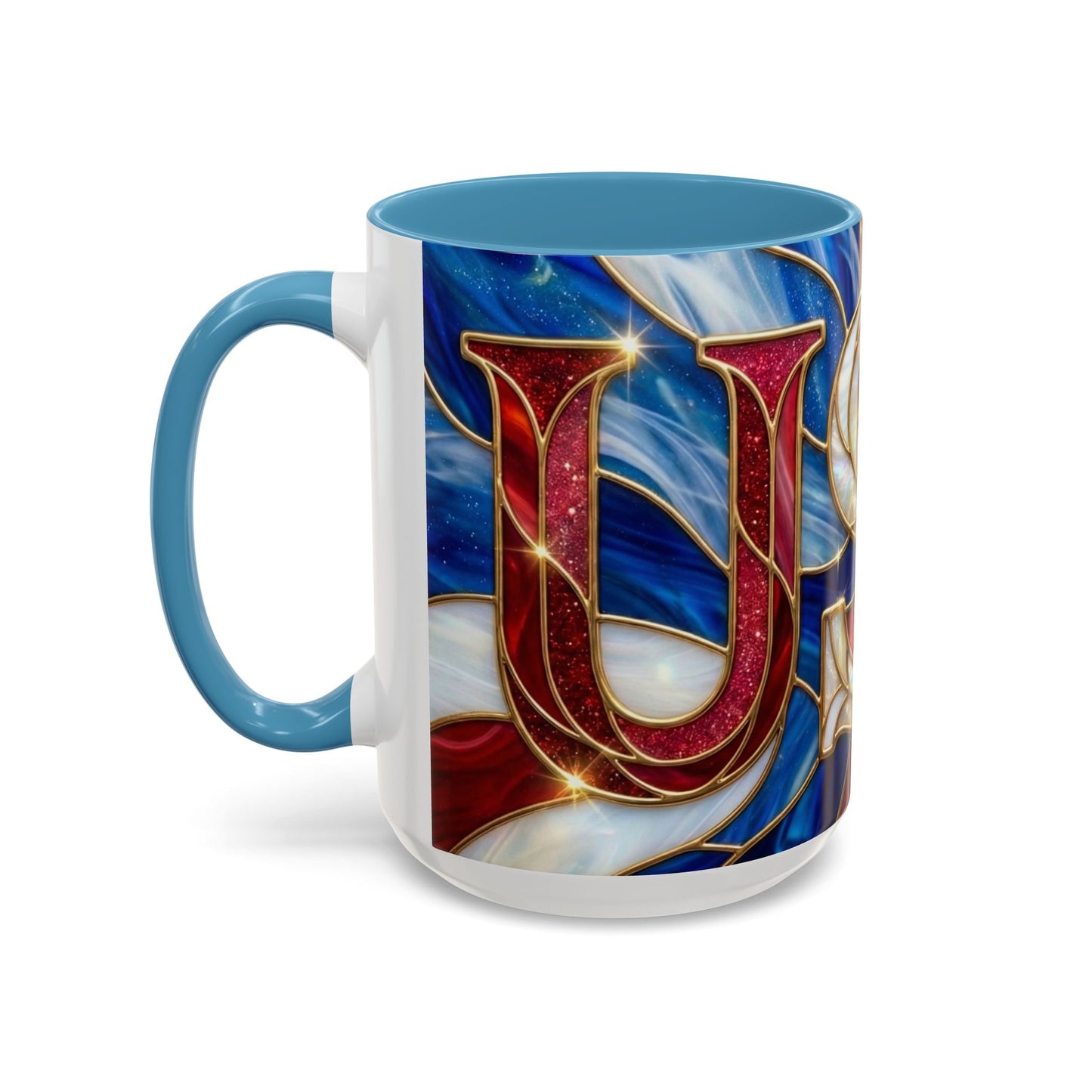 USA Patriotic Coffee Mug, Stained Glass USA Mug, Red White Blue Ceramic Mug, American Flag Style Mug, 11oz 15oz Mug