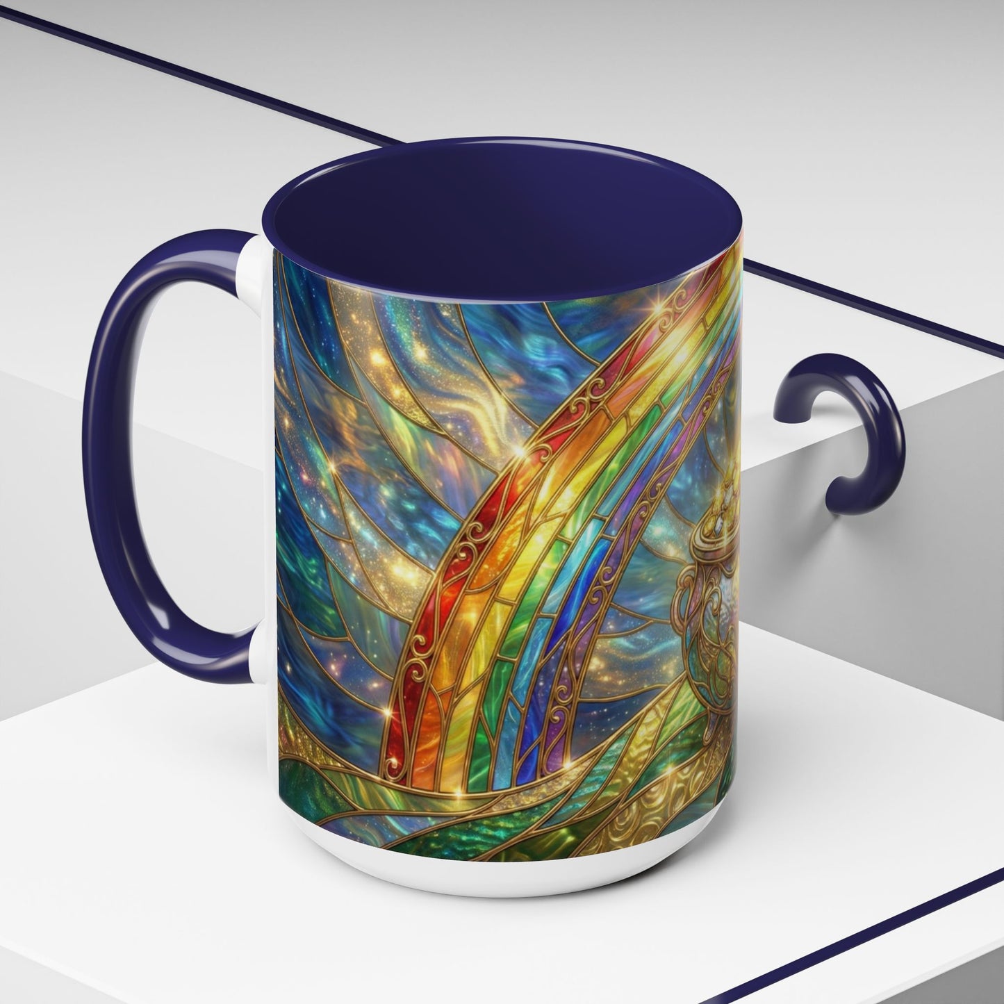Stained Glass Pot of Gold Mug, Rainbow Coffee Cup, St Patricks Day Gift, Magical Fantasy Tea Mug, Celestial Drinkware, Lucky Irish Gift