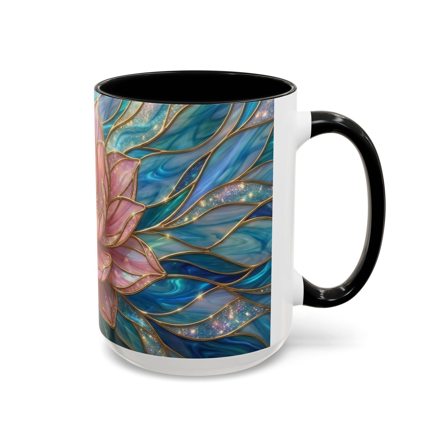 Pink Lotus Flower Mug, Stained Glass Style Coffee Cup, Spiritual Zen Gift For Women, Yoga Lover Tea Mug, Meditation Boho Floral Drinkware