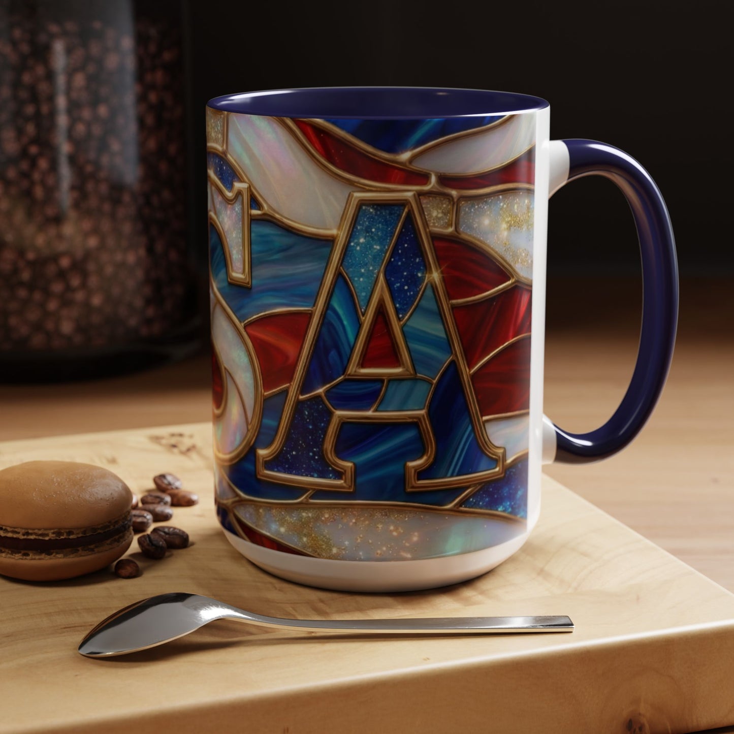 USA Patriotic Coffee Mug, Stained Glass USA Mug, Red White Blue Ceramic Mug, American Flag Style Mug, 11oz 15oz Mug