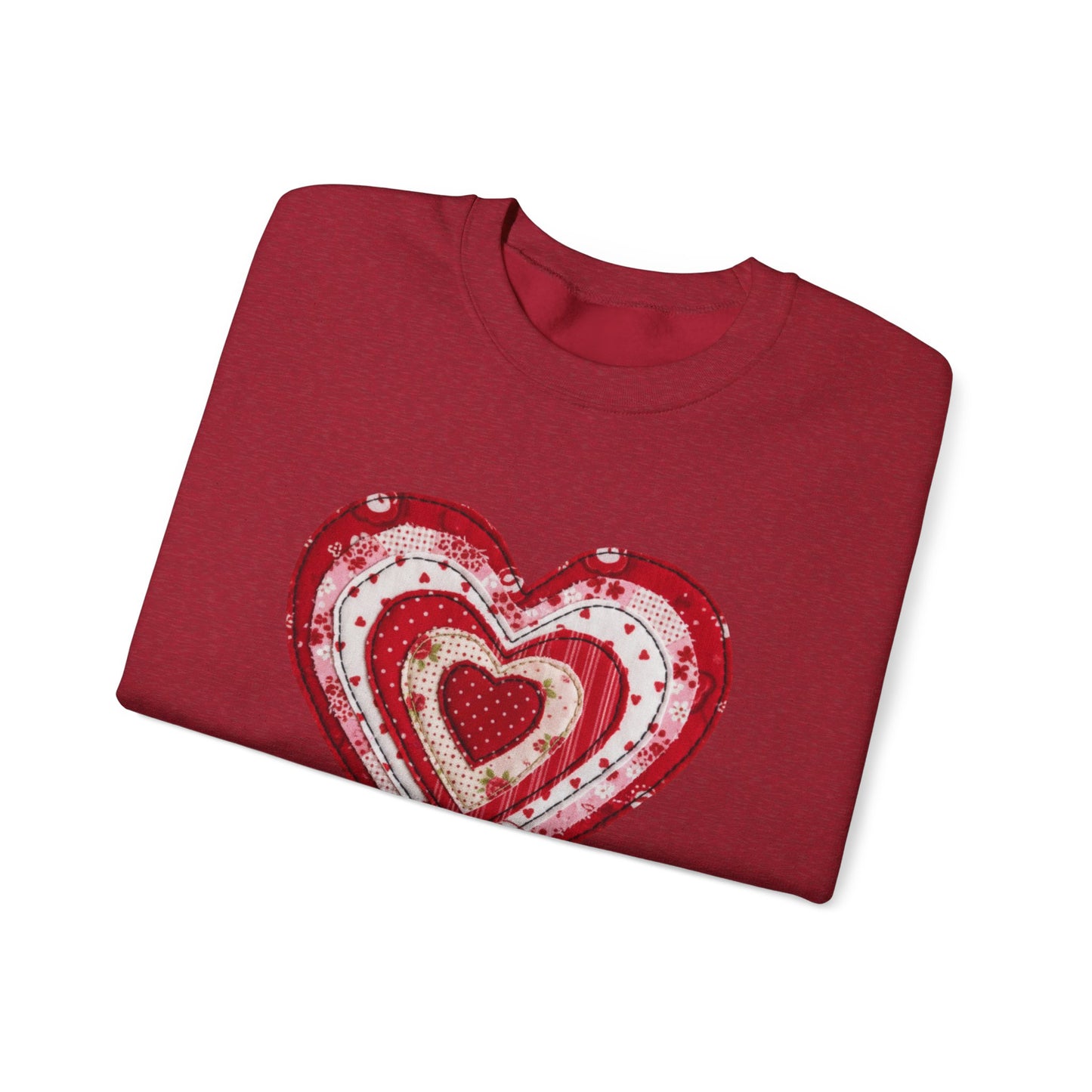 Faux Patchwork Heart Sweatshirt, Valentine Heart Shirt, Cute Valentine Gift, Retro Patchwork Crewneck, Cozy Love Sweater, Boho Heart Top
