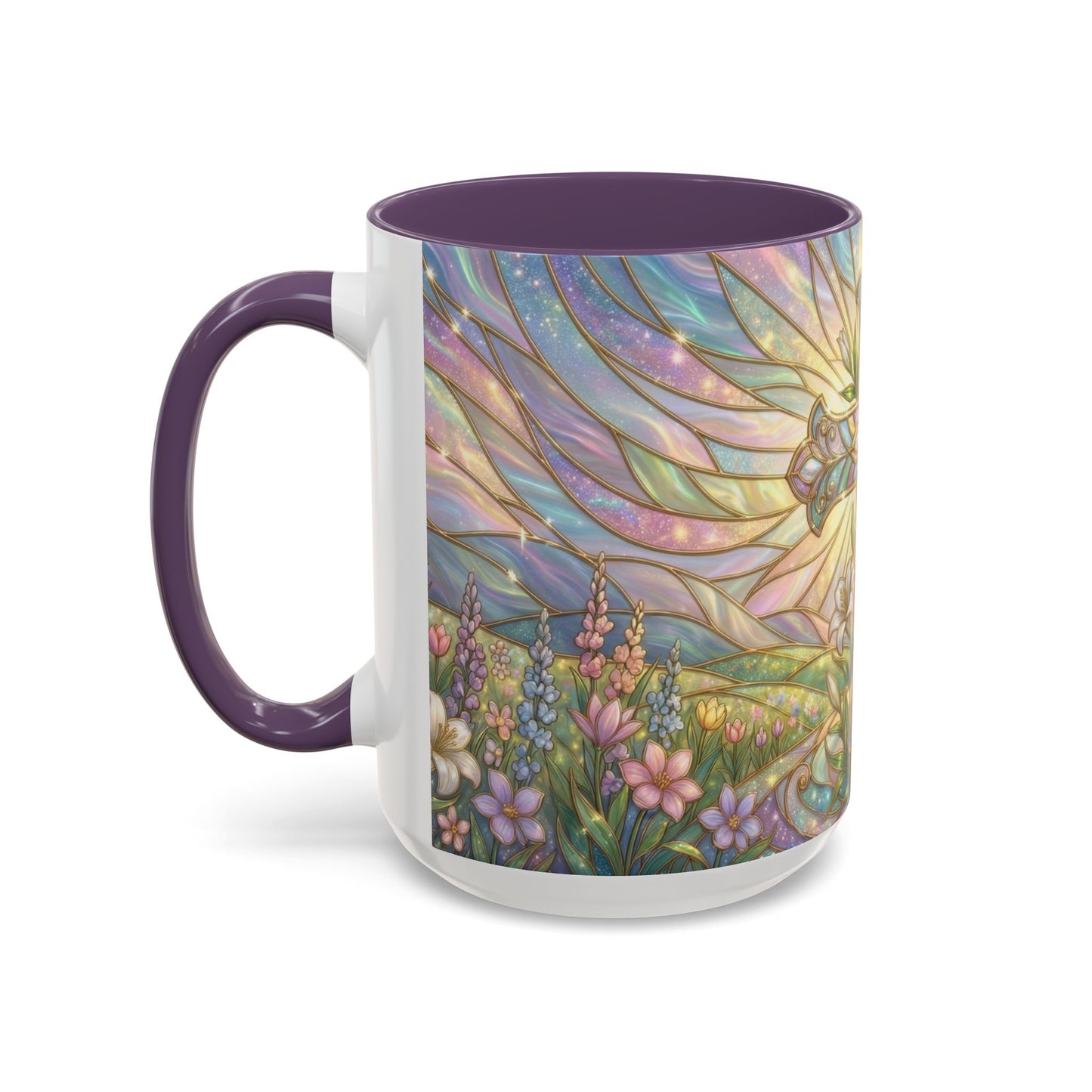 Stained Glass Cross Mug, Easter Lily Coffee Cup, Christian Religious Gift, Pastel Floral Faith Mug, Spring Believer Cup, Baptism Present