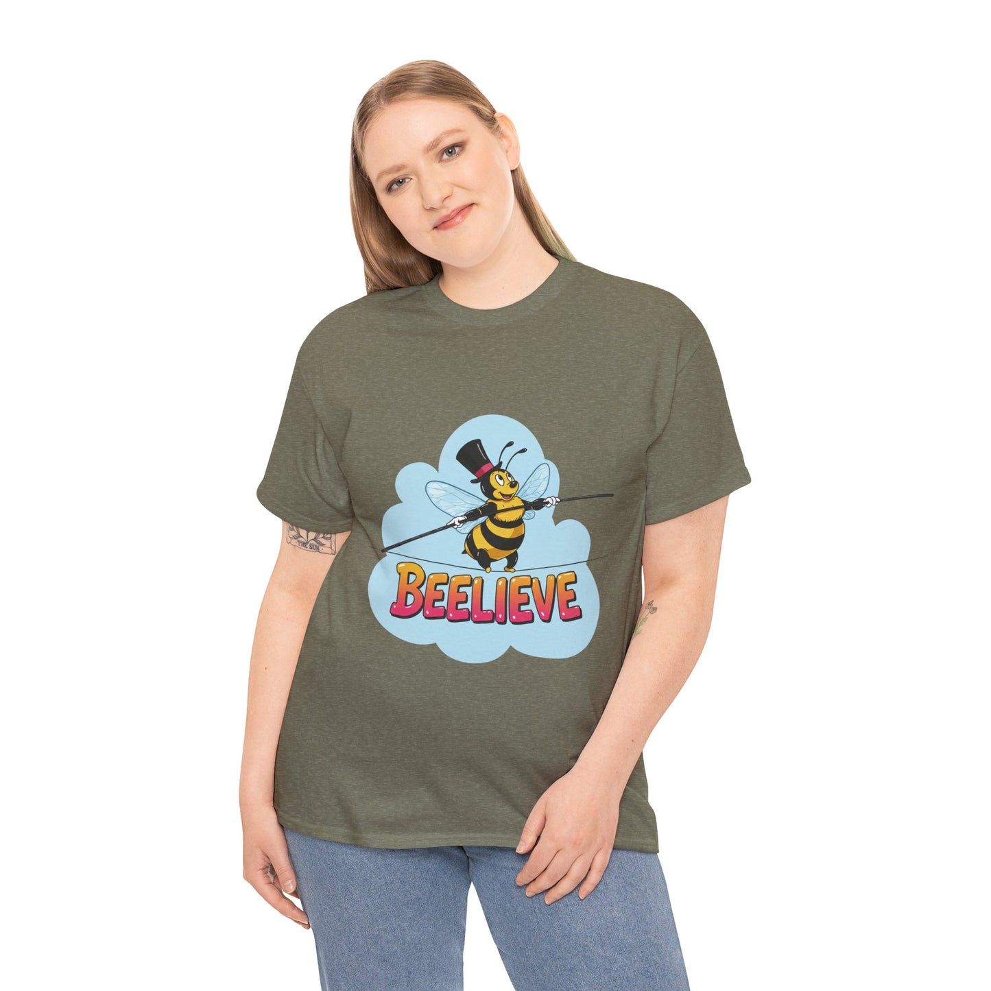 “Beelieve” Bee Pun T‑Shirt | Cute Bee Graphic Tee | Inspirational Pun Shirt | Funny Nature Lover Gift | Bee Belief Positive Vibes Tee