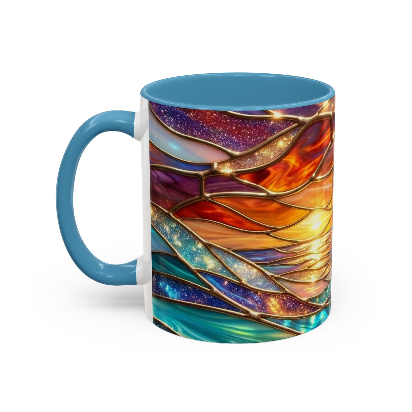 Stained Glass Wave Mug, Cosmic Ocean Coffee Cup, Celestial Sunrise Tea Mug, Surfer Beach Decor Gift, Starry Sea Art, Ocean Lover Cup