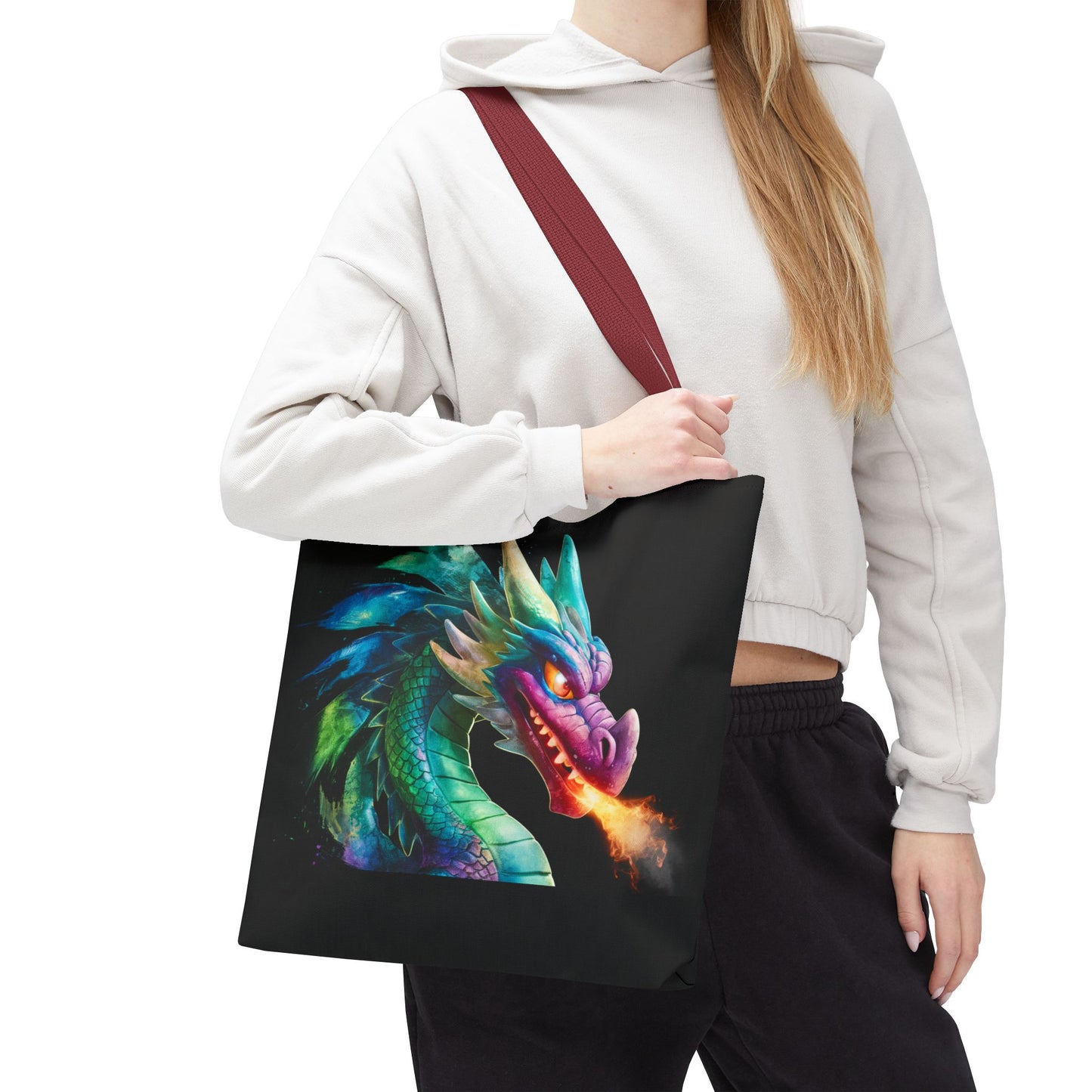 Double-Sided Fierce Dragon Canvas Tote - Colorful Fire-Breathing Fantasy, Eco Reusable Bag, Gift for Dragon Lover