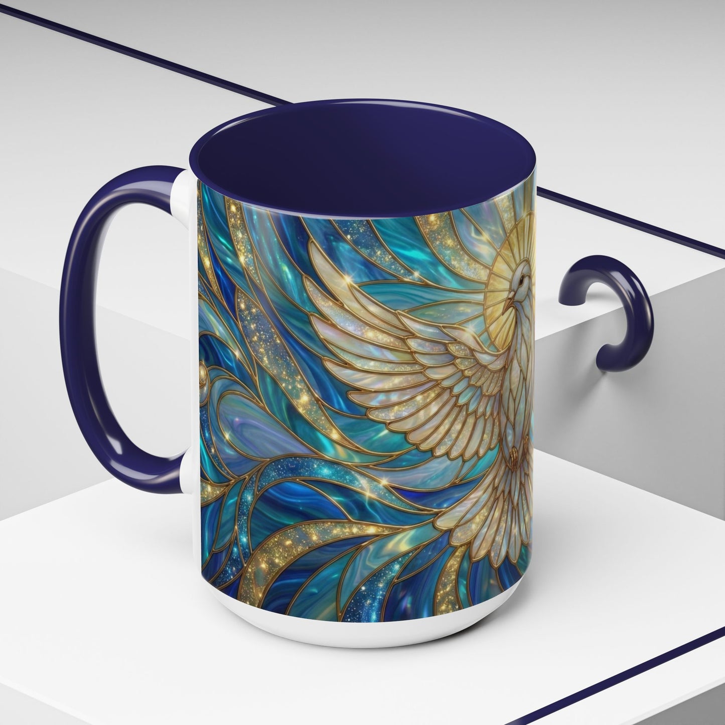 Stained Glass Dove Mug, Peace Dove Coffee Mug, Holy Spirit Dove Cup, Christian Gift Mug, Spiritual Art Mug, Faith Inspired Coffee Cup