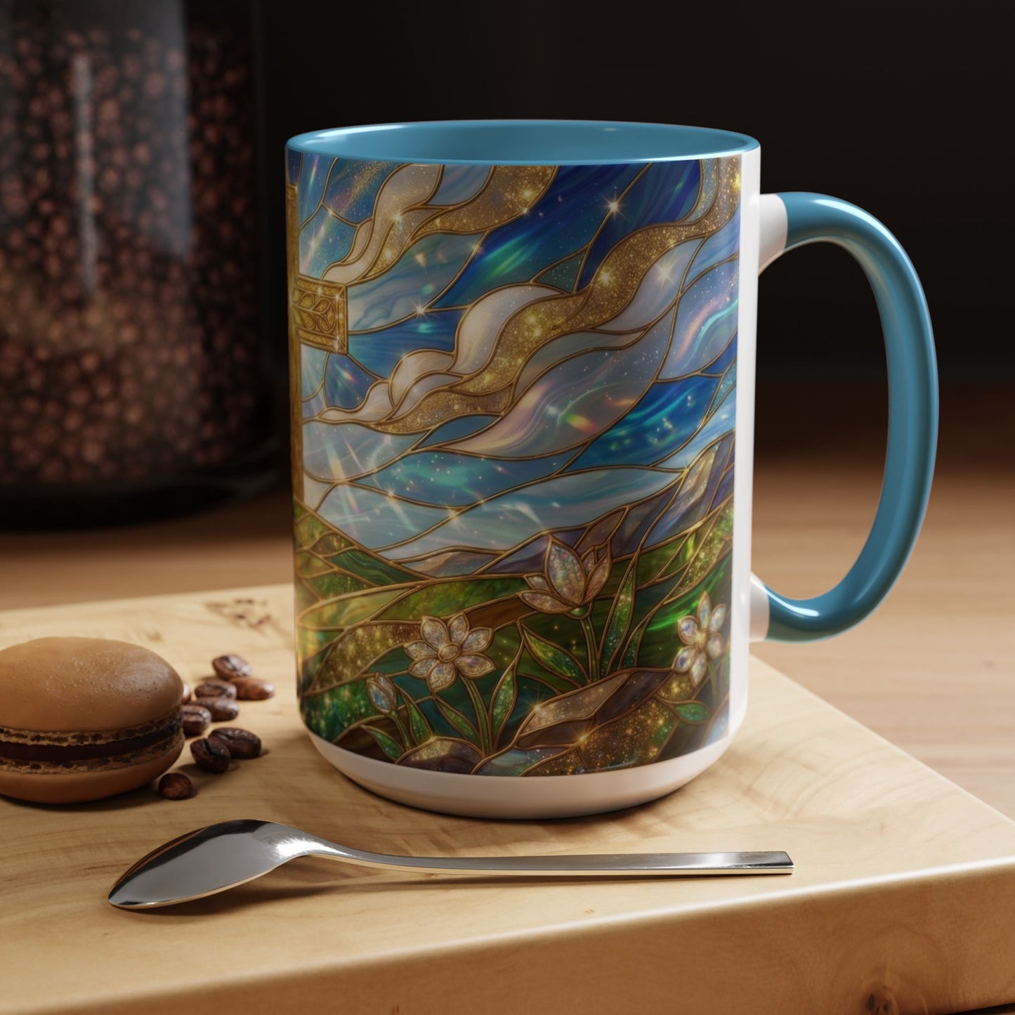 Stained Glass Cross Mug, Christian Coffee Mug, Faith Inspired Art Cup, Religious Gift For Women Men, Inspirational Christian Mug