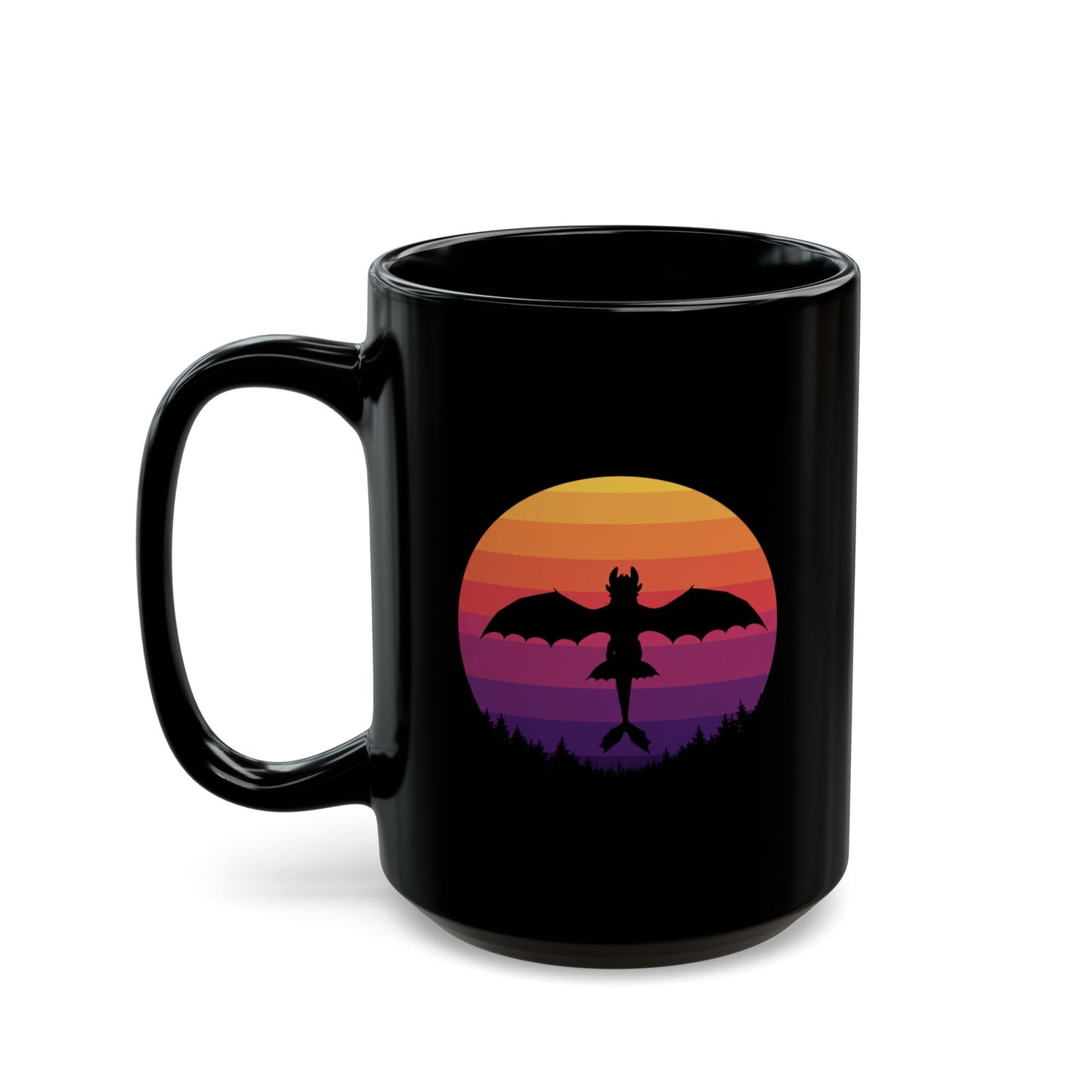 Dragon Mug, Fantasy Coffee Mug, Black Gothic Mug, Retro Sunset Dragon Gift, Gamer Mug, DnD Mug, Gift for Dragon Lover, Coffee Cup