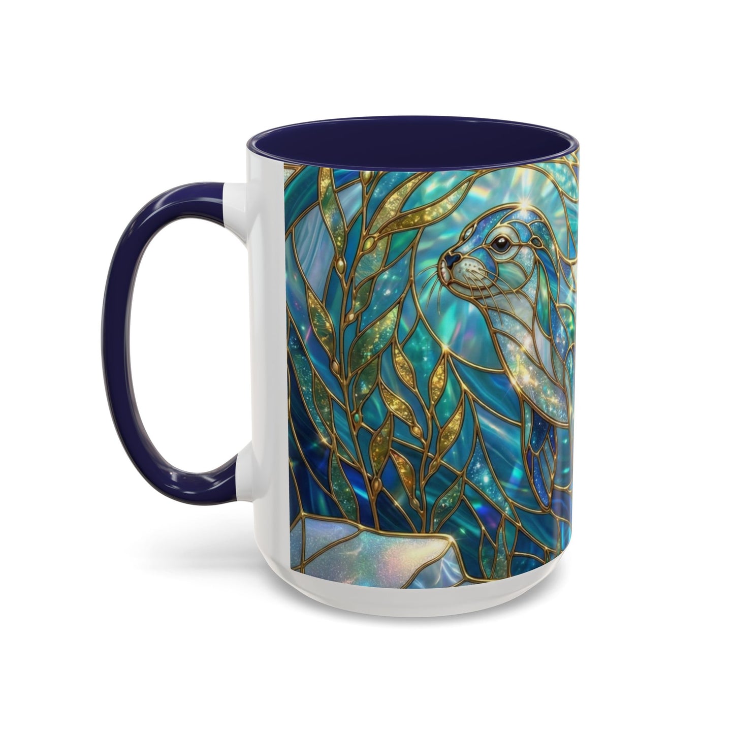 Seal Coffee Mug, Stained Glass Seal Mug, Cute Marine Animal Art Mug, Ocean Lover Gift, Unique Ceramic Coffee Cup, 11oz 15oz Coastal Mug