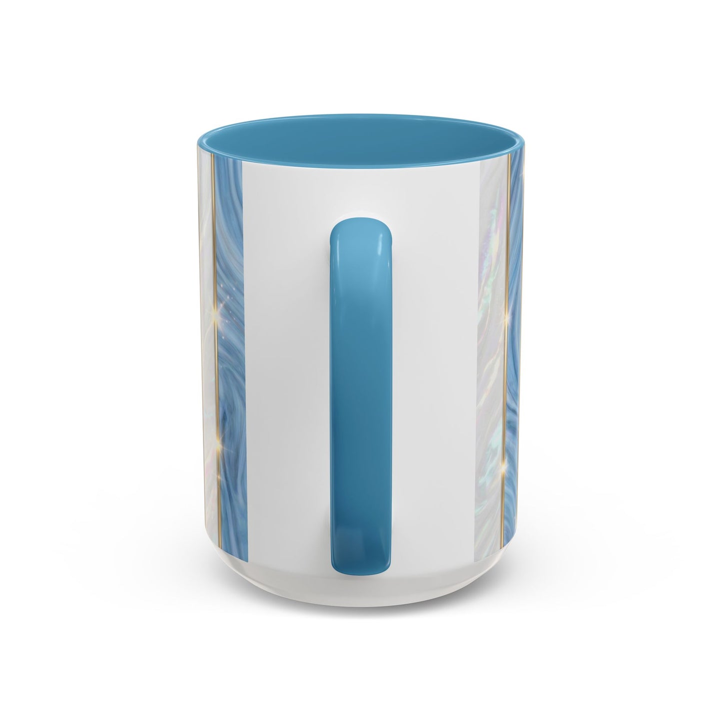 Faux Stained Glass Mug, Blue Pearlescent Coffee Cup, Art Deco Stained Glass Decor, Elegant Gold Stripe Teacup, Unique Art Gift For Her