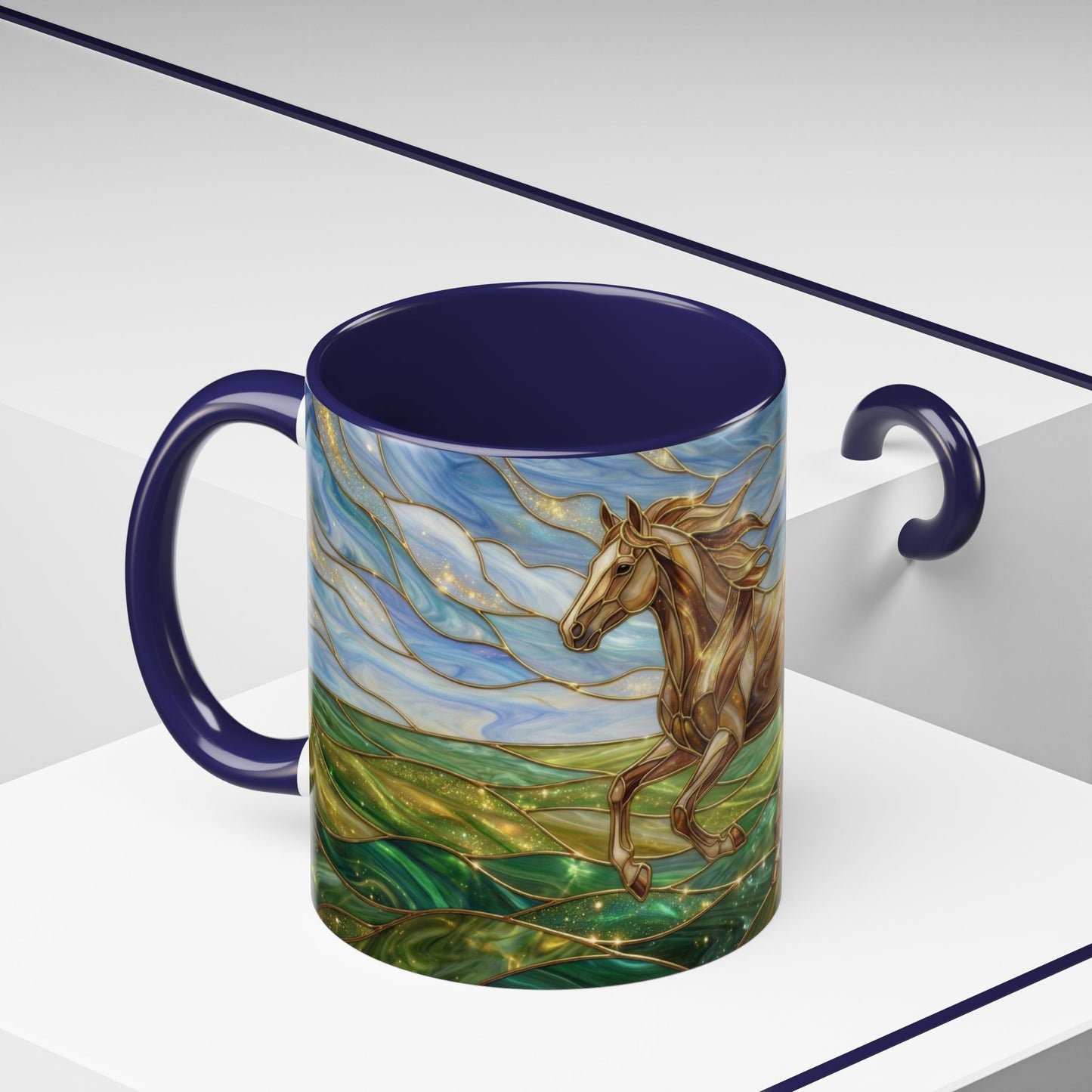 Stained Glass Horse Mug, Horse Coffee Mug, Running Horse Cup, Equestrian Gift Mug, Nature Art Mug, Horse Lover Gift