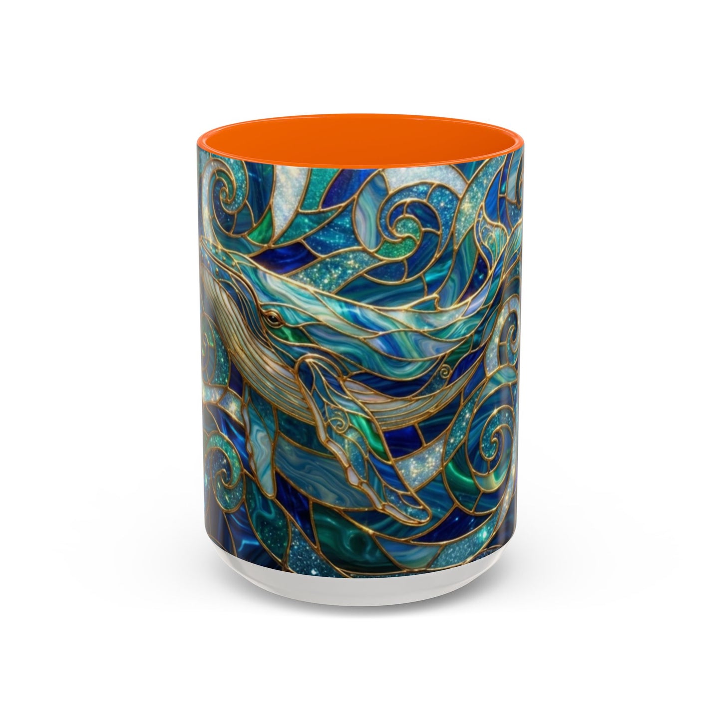 Stained Glass Whale Mug, Ocean Art Coffee Cup, Blue Sea Life Design, Nautical Gift For Ocean Lovers, Colorful Stained Glass Whale Cup